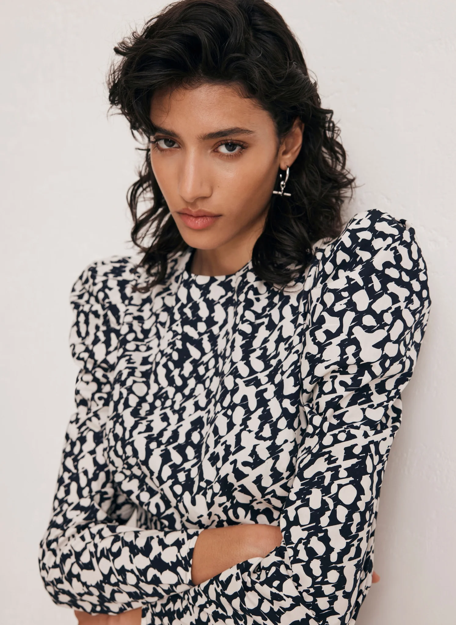 Navy Abstract Print Cotton Mini Dress - Image 5
