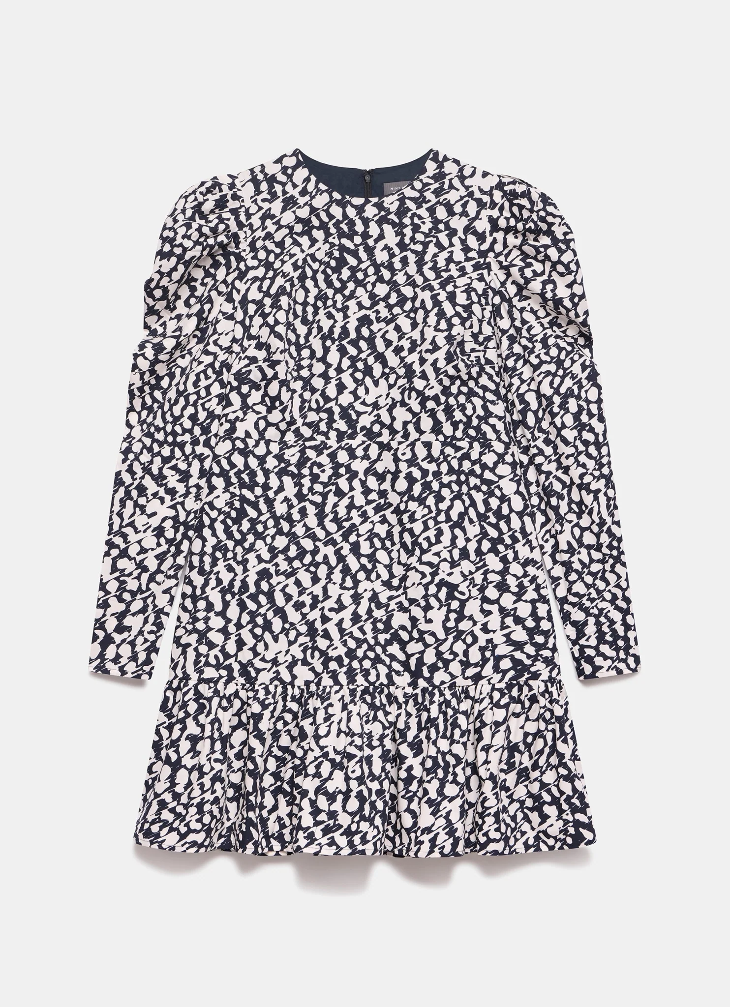 Navy Abstract Print Cotton Mini Dress - Image 7