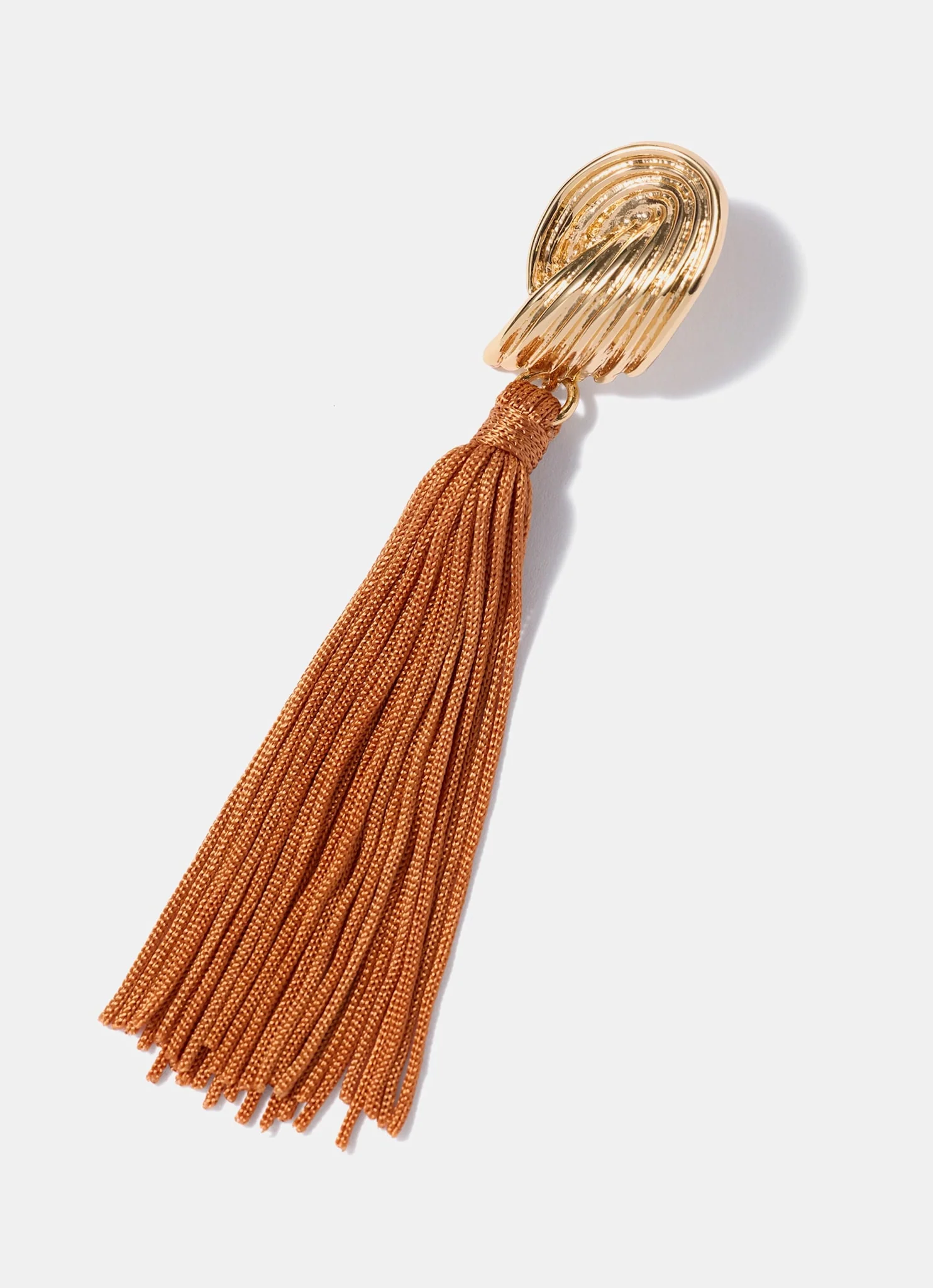 Gold Tone Ridged Wing Tassel Earrings - Image 3