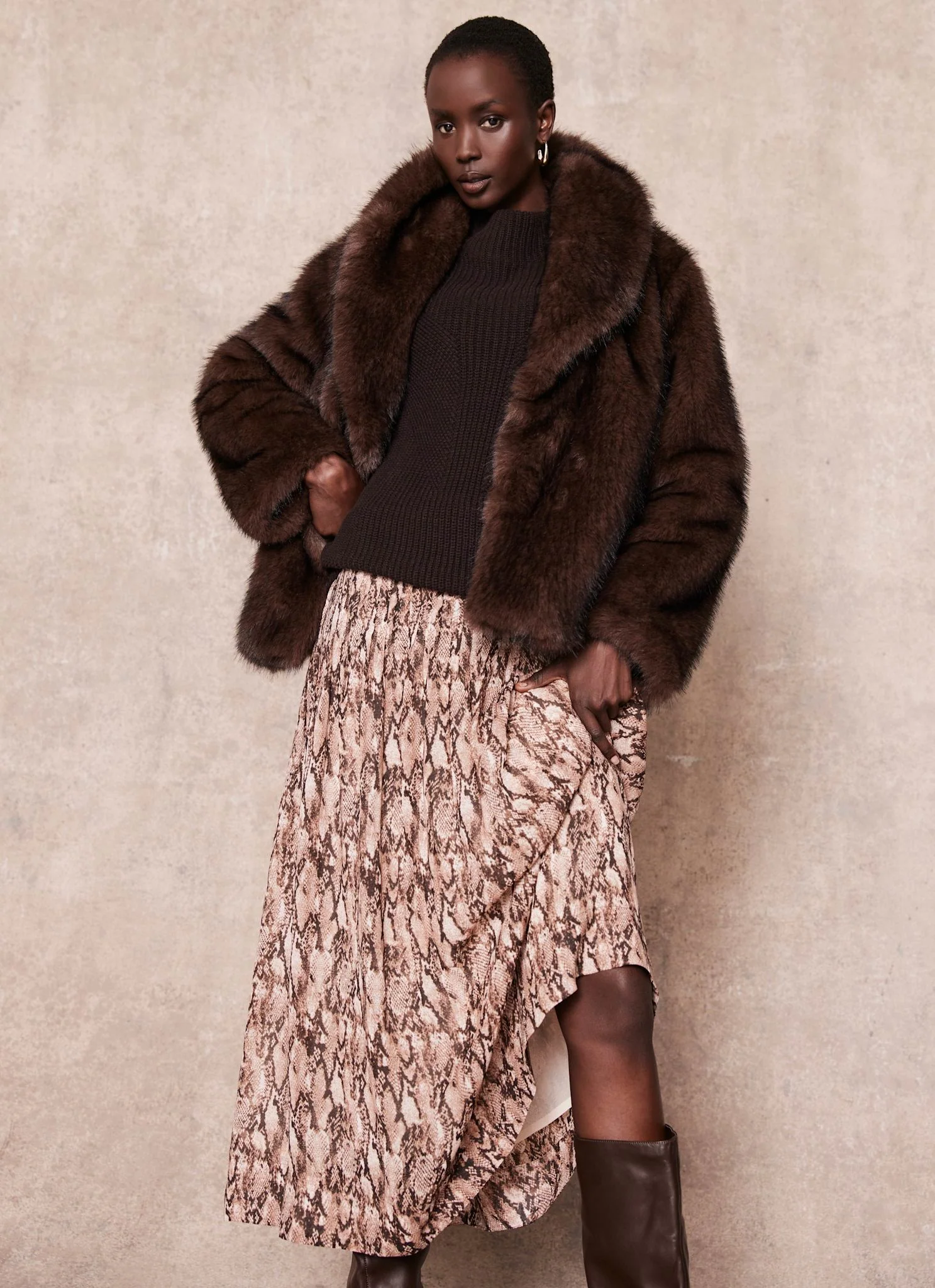 Brown Snake Print Midi Skirt - Image 3