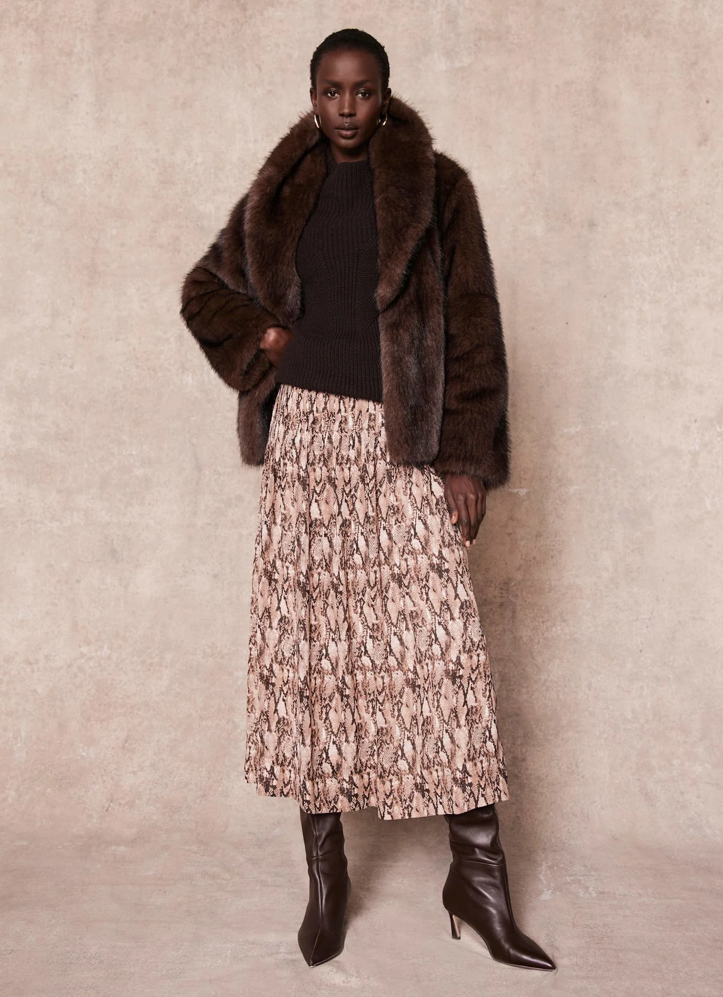 Brown Snake Print Midi Skirt - Image 4