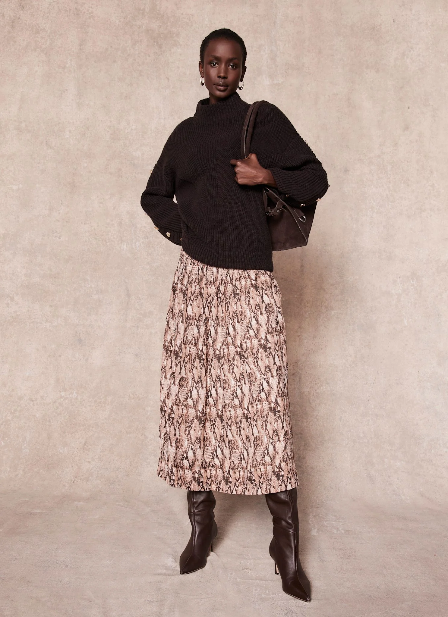 Brown Snake Print Midi Skirt - Image 5