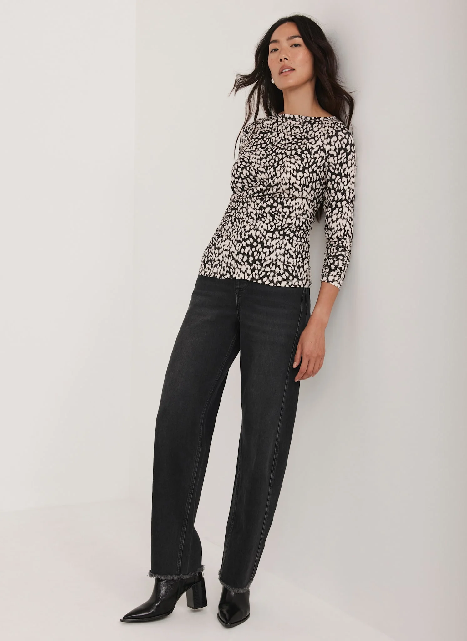 Navy Animal Print Drape Top - Image 3