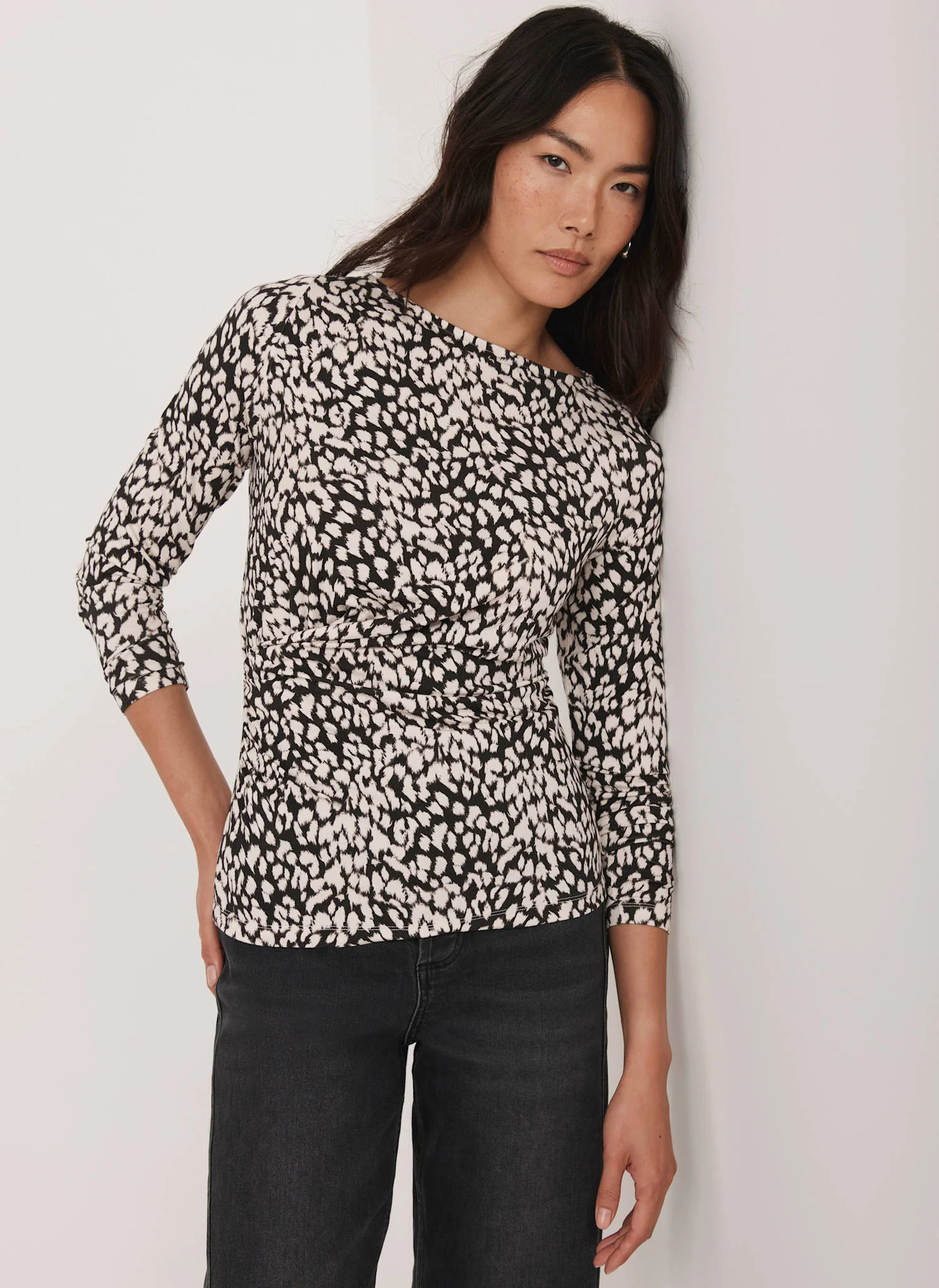 Navy Animal Print Drape Top - Image 5