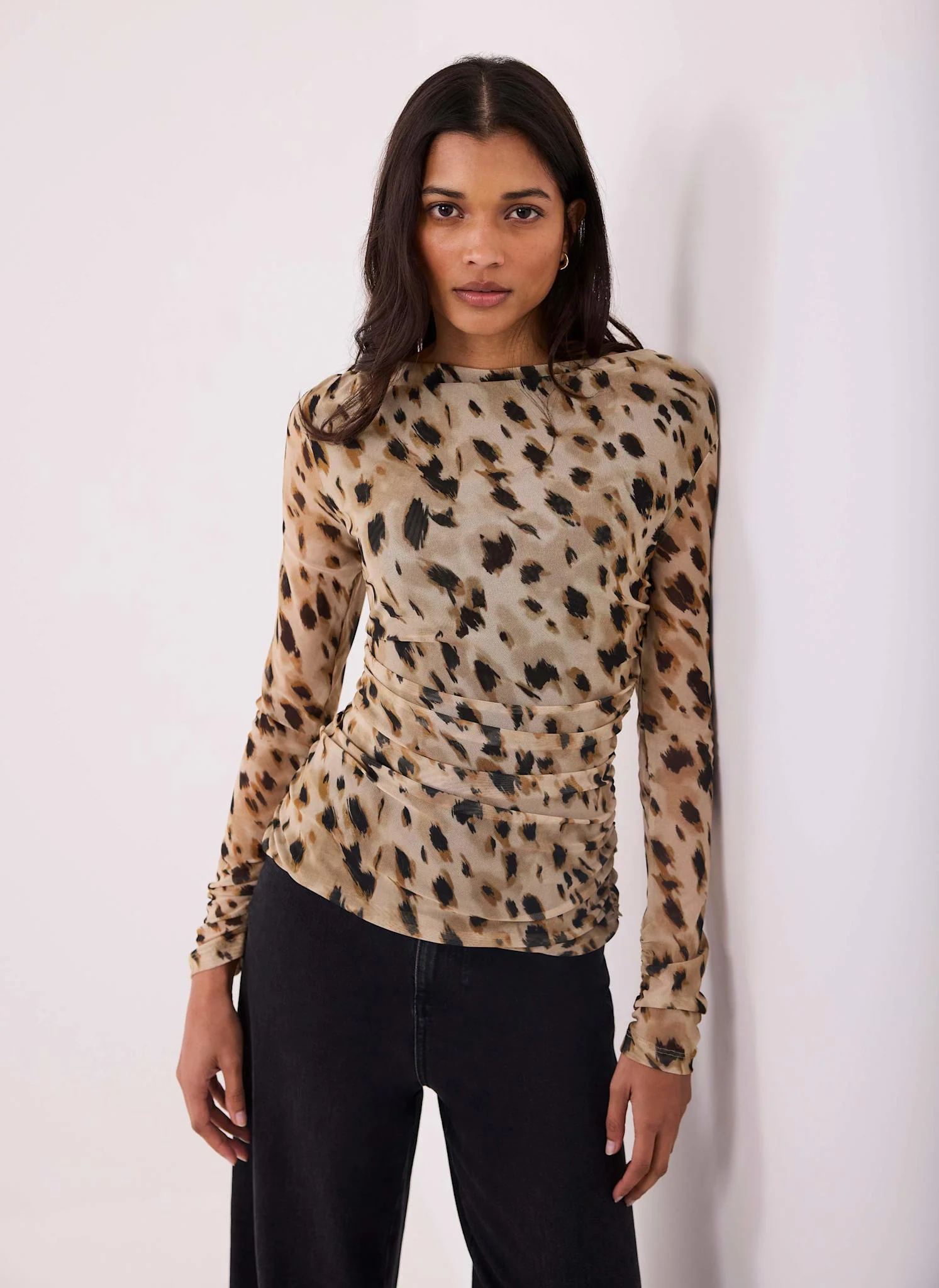 Animal Print Mesh Long Sleeve Top - Image 4