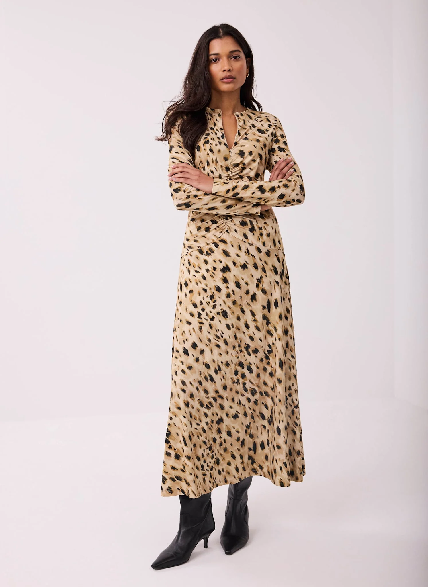 Animal Print Zip Jersey Midi Dress - Image 4