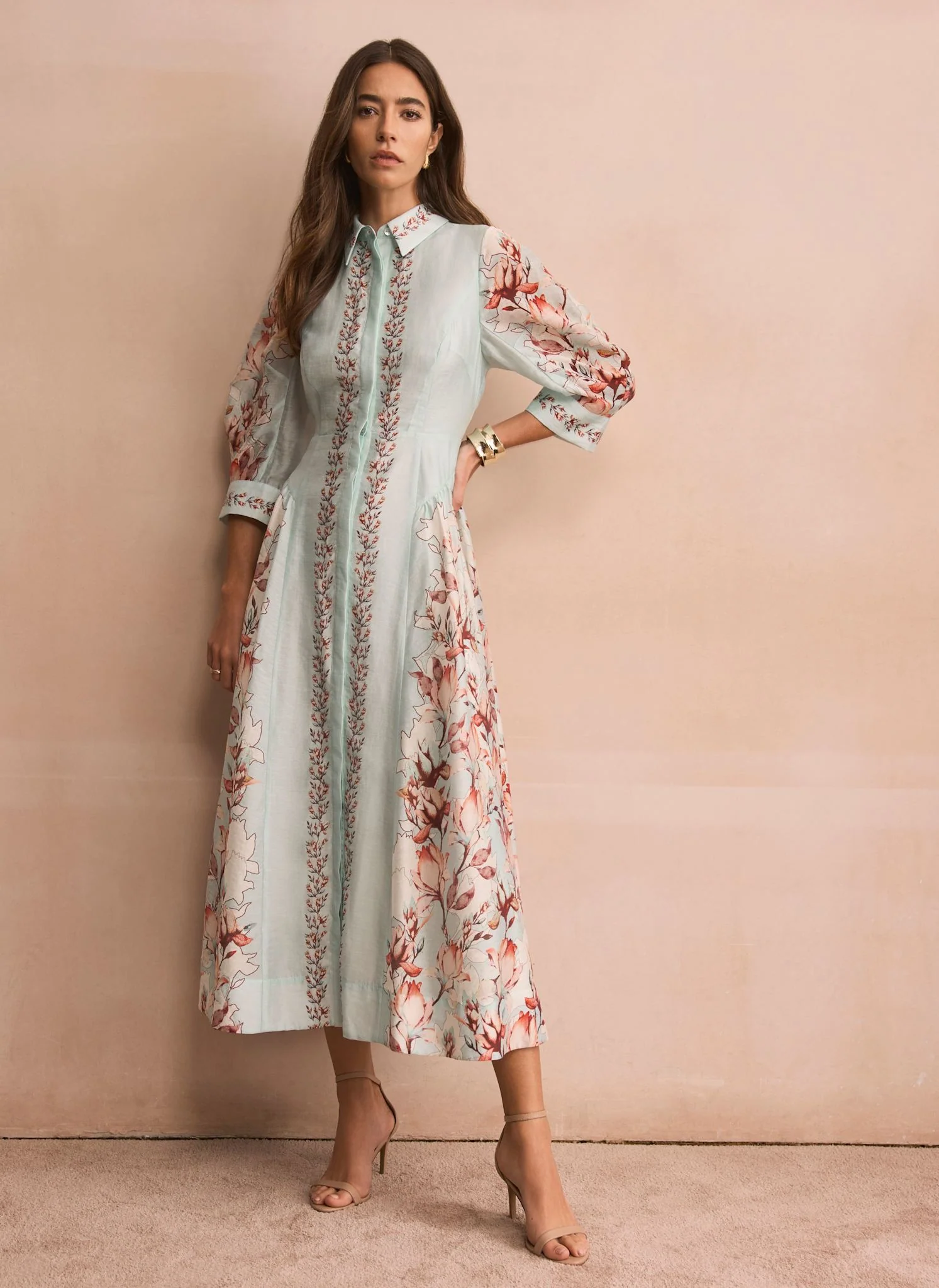 Blue Floral Print Midi Shirt Dress - Image 4