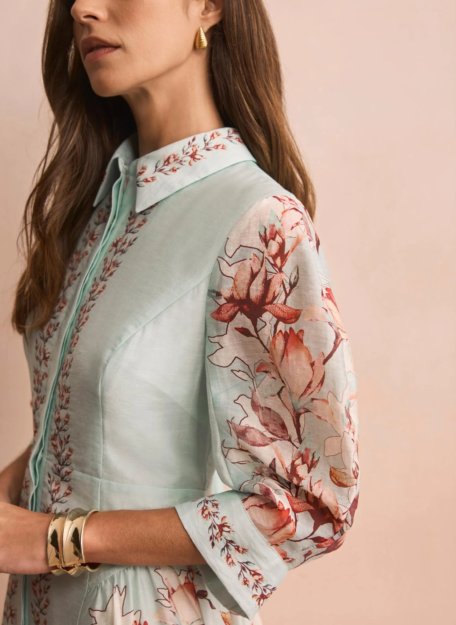 Blue Floral Print Midi Shirt Dress - Image 5