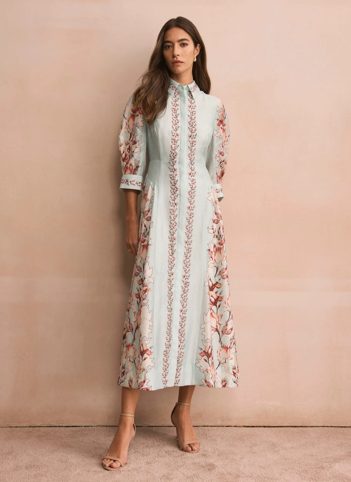 Blue Floral Print Midi Shirt Dress - Image 6