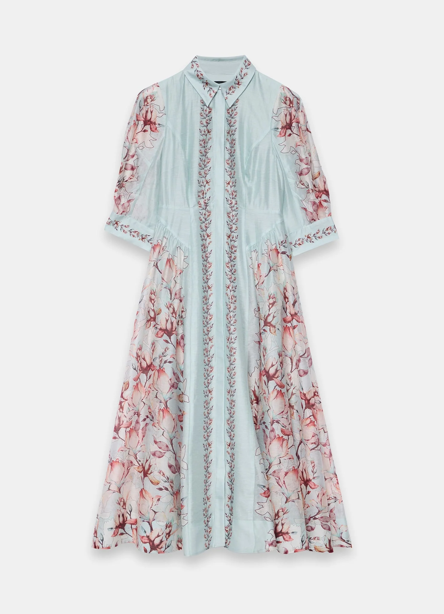 Blue Floral Print Midi Shirt Dress - Image 7