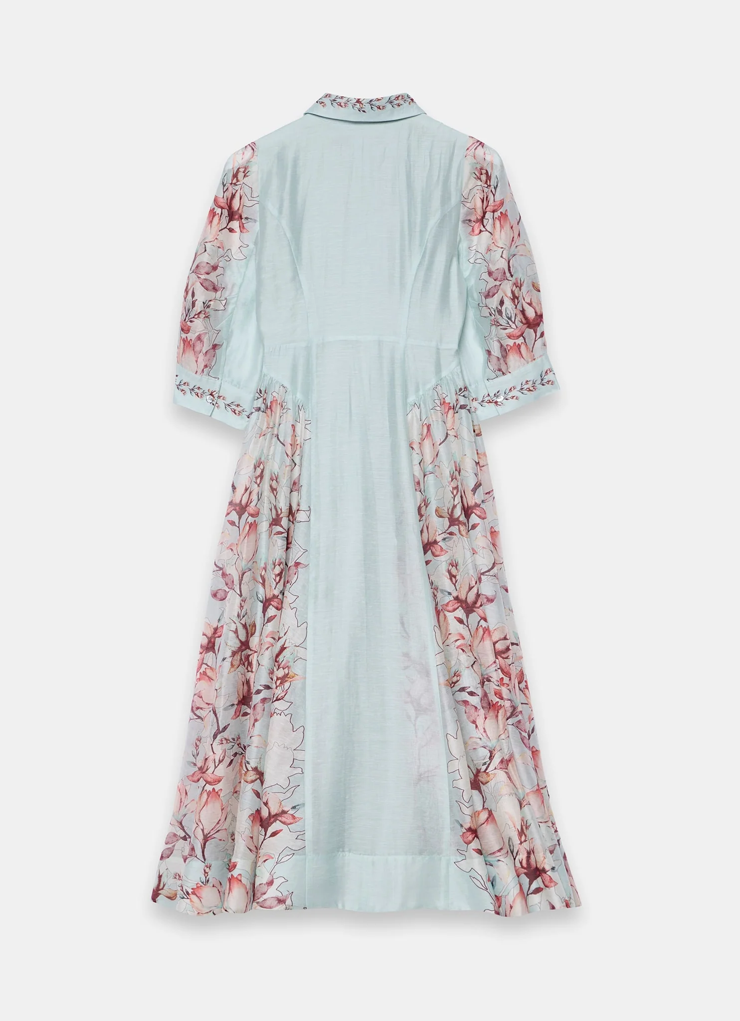 Blue Floral Print Midi Shirt Dress - Image 8