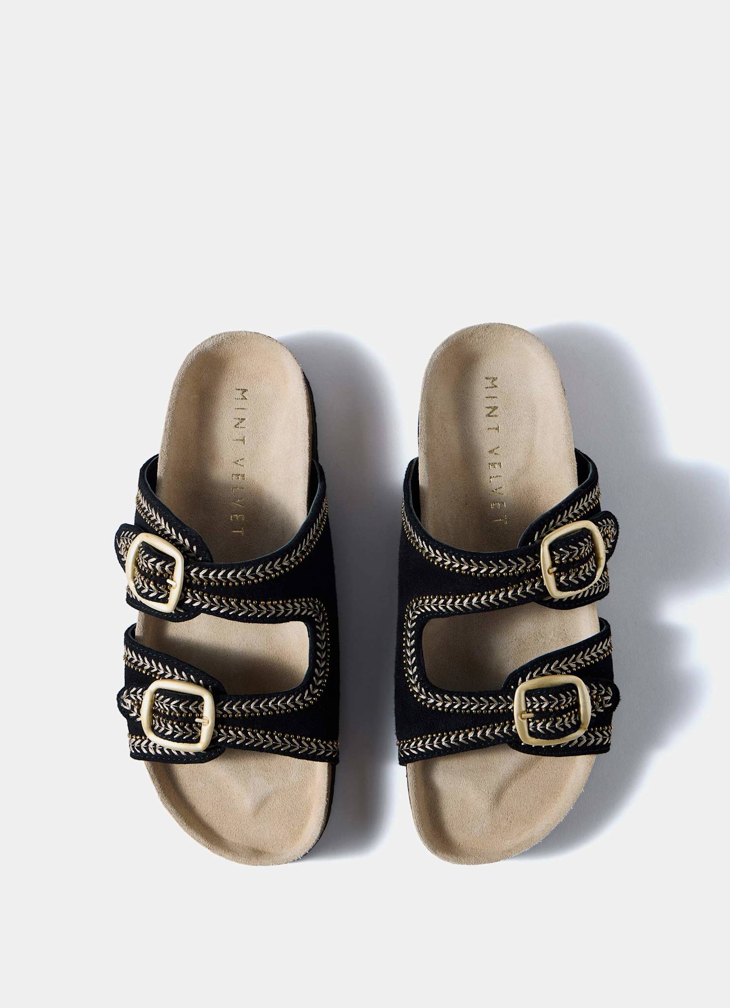 Ava Black Suede Beaded Sandals - Image 4