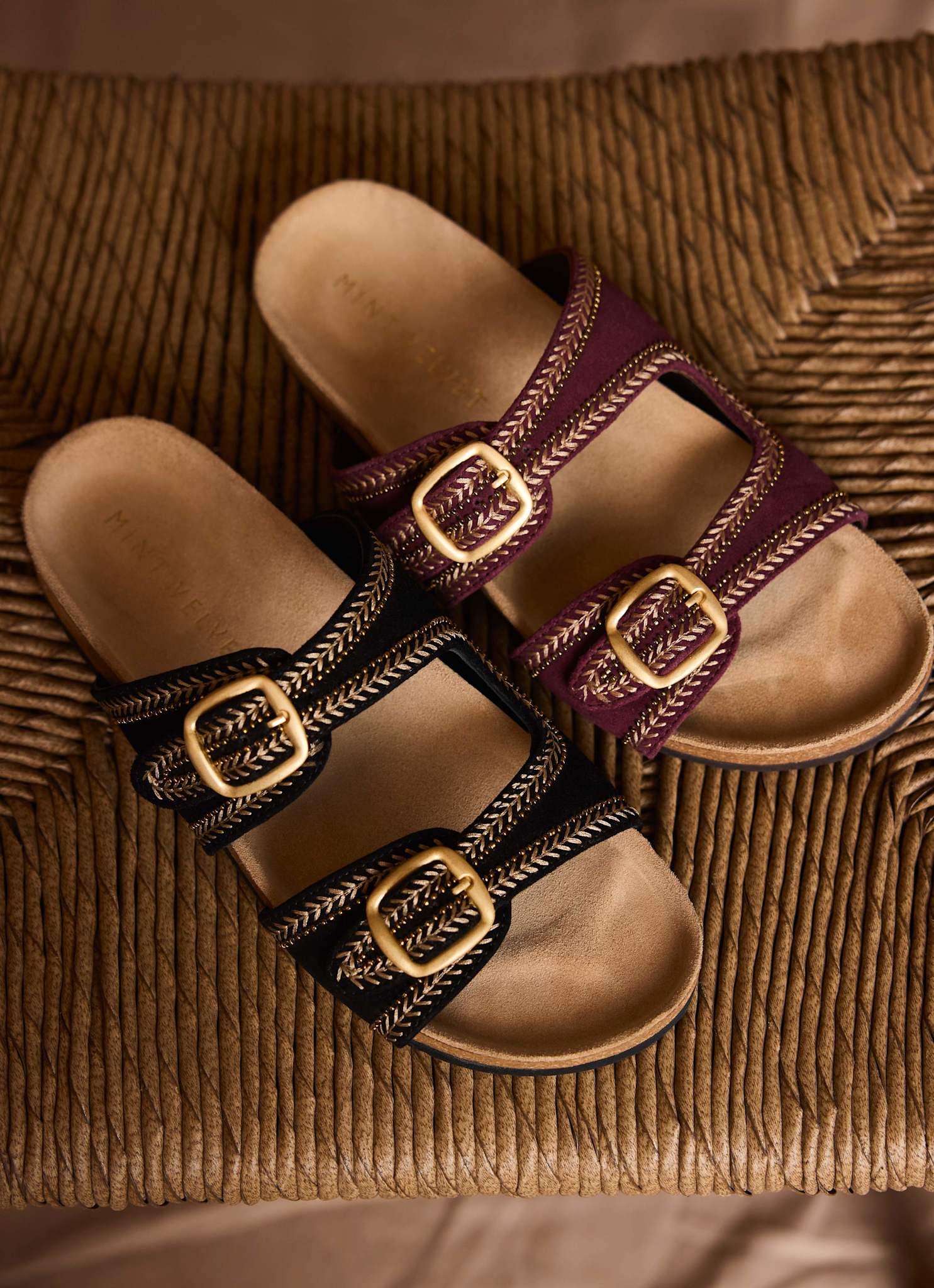 Ava Red Suede Beaded Sandals - Image 3