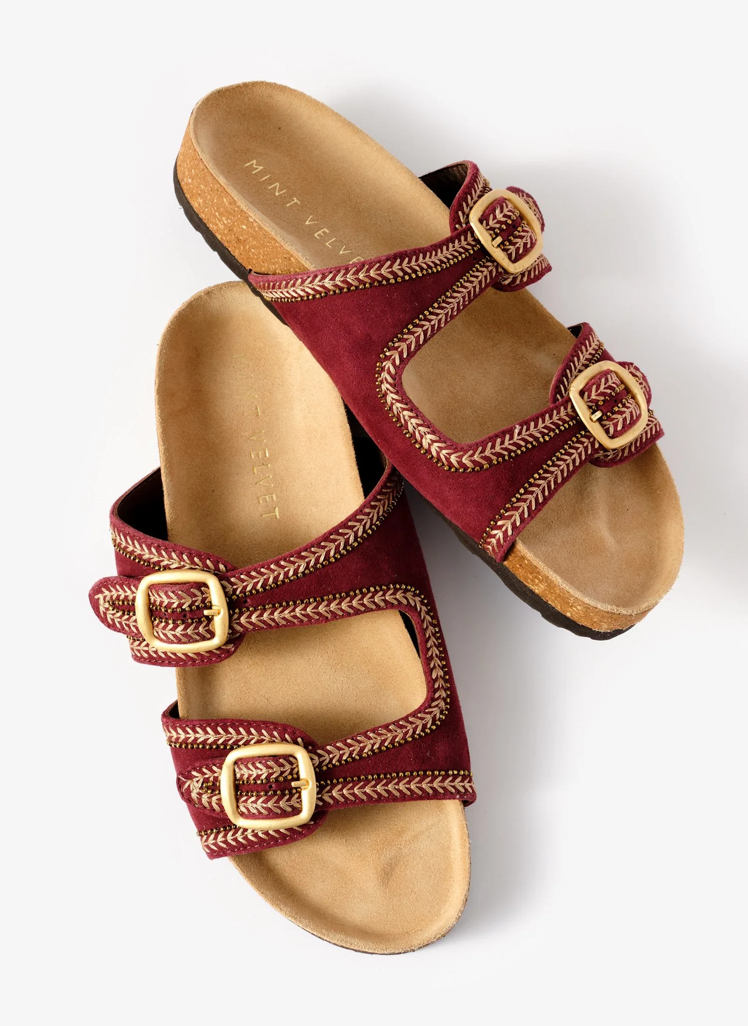 Ava Red Suede Beaded Sandals - Image 6