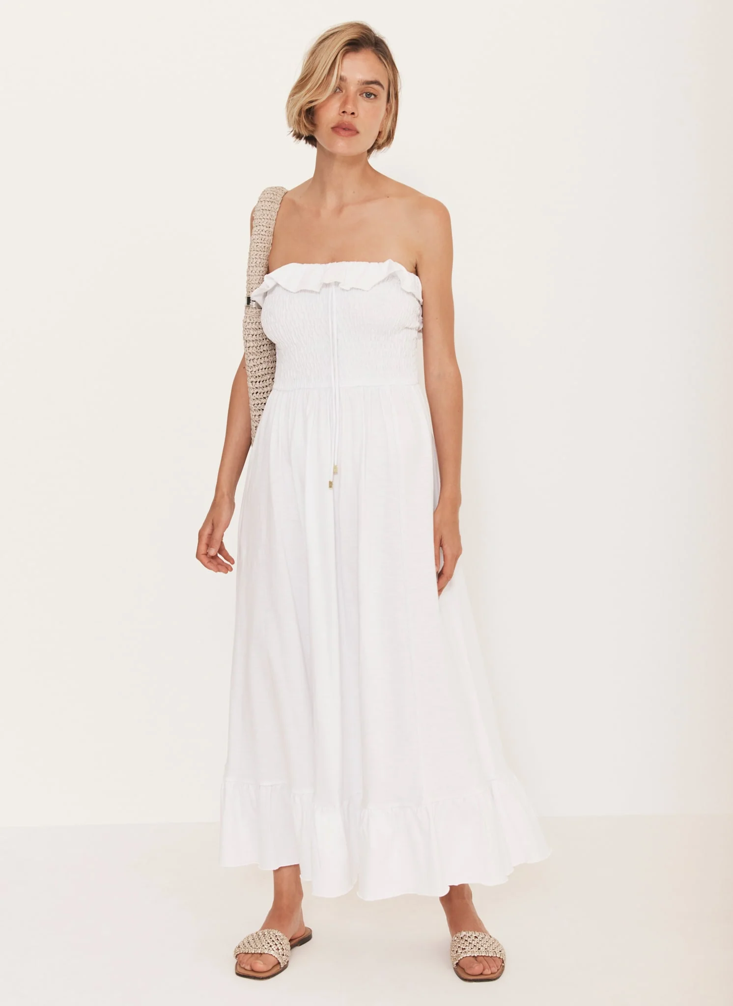 White Bandeau Midi Dress