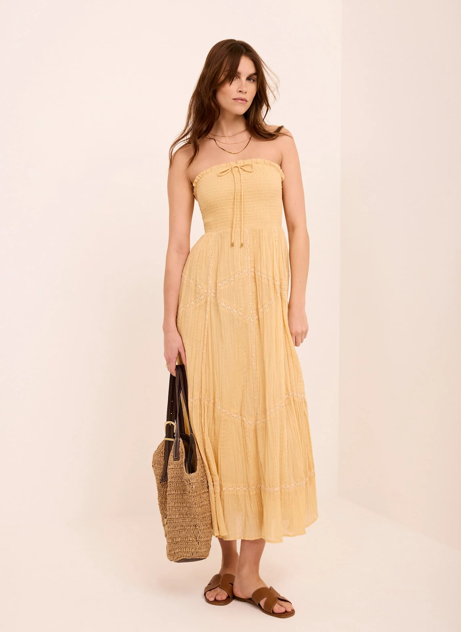 Yellow Cotton Bandeau Midi Dress - Image 3