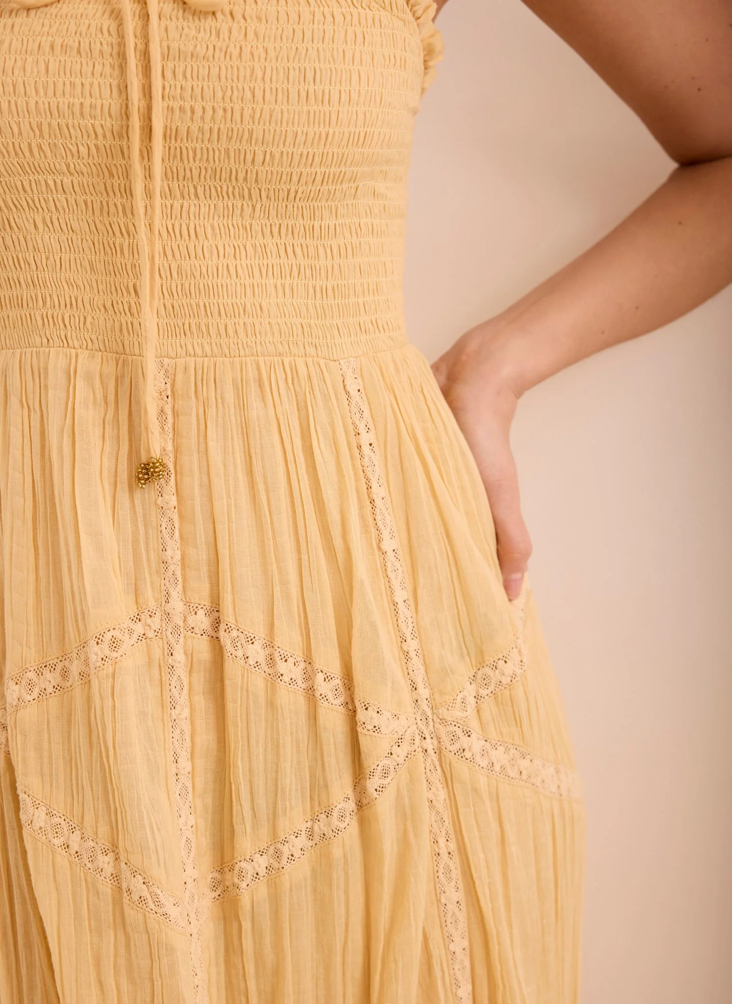 Yellow Cotton Bandeau Midi Dress - Image 4