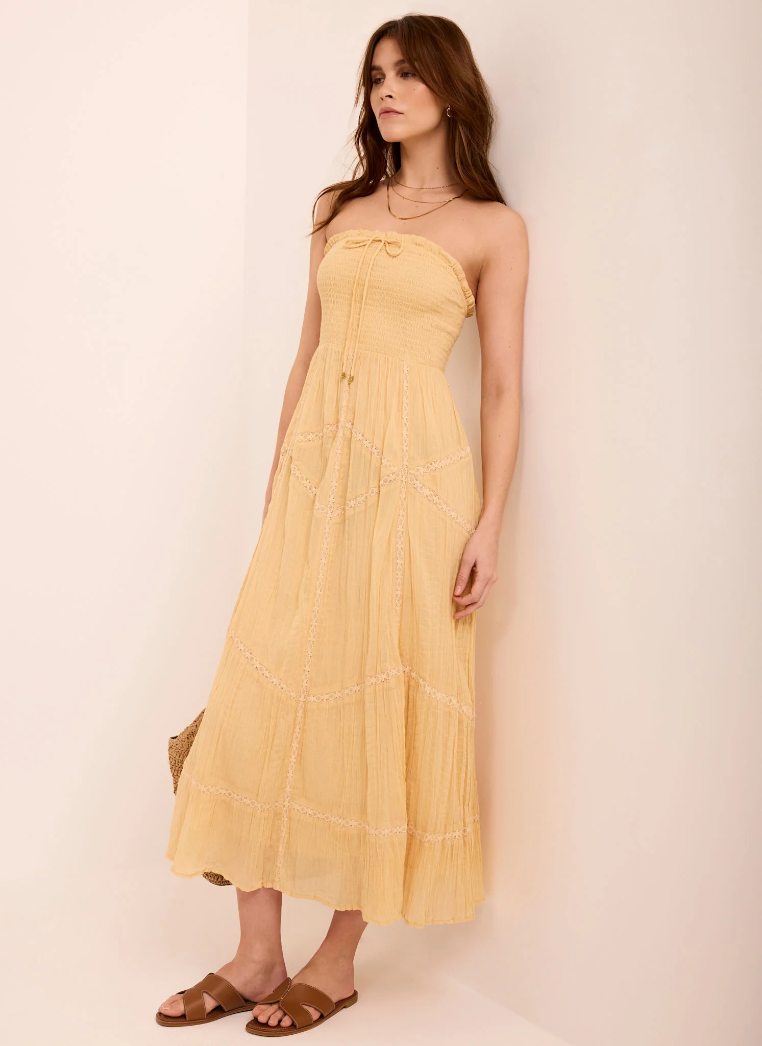 Yellow Cotton Bandeau Midi Dress - Image 5