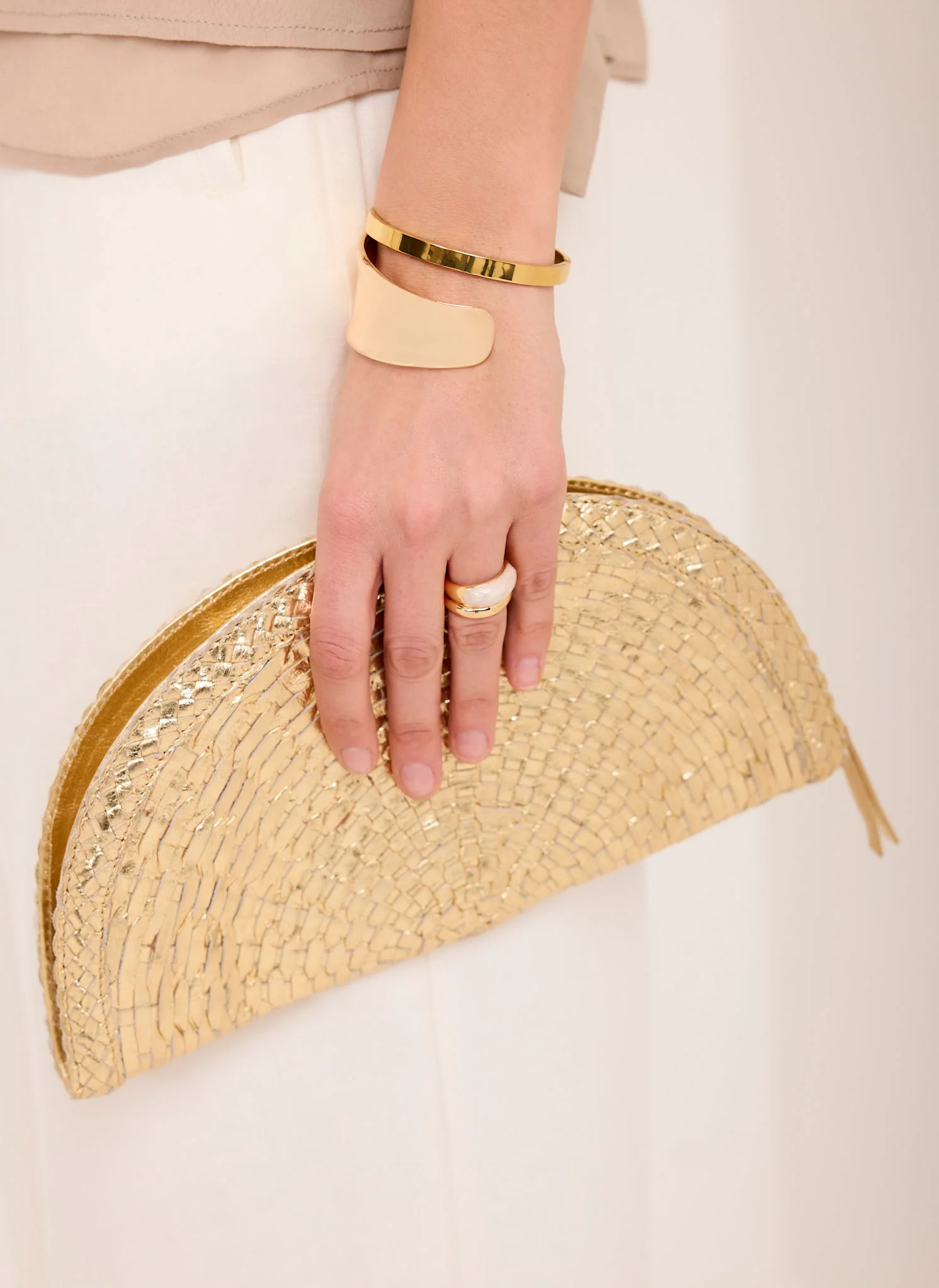 Bea Gold Leather Woven Clutch