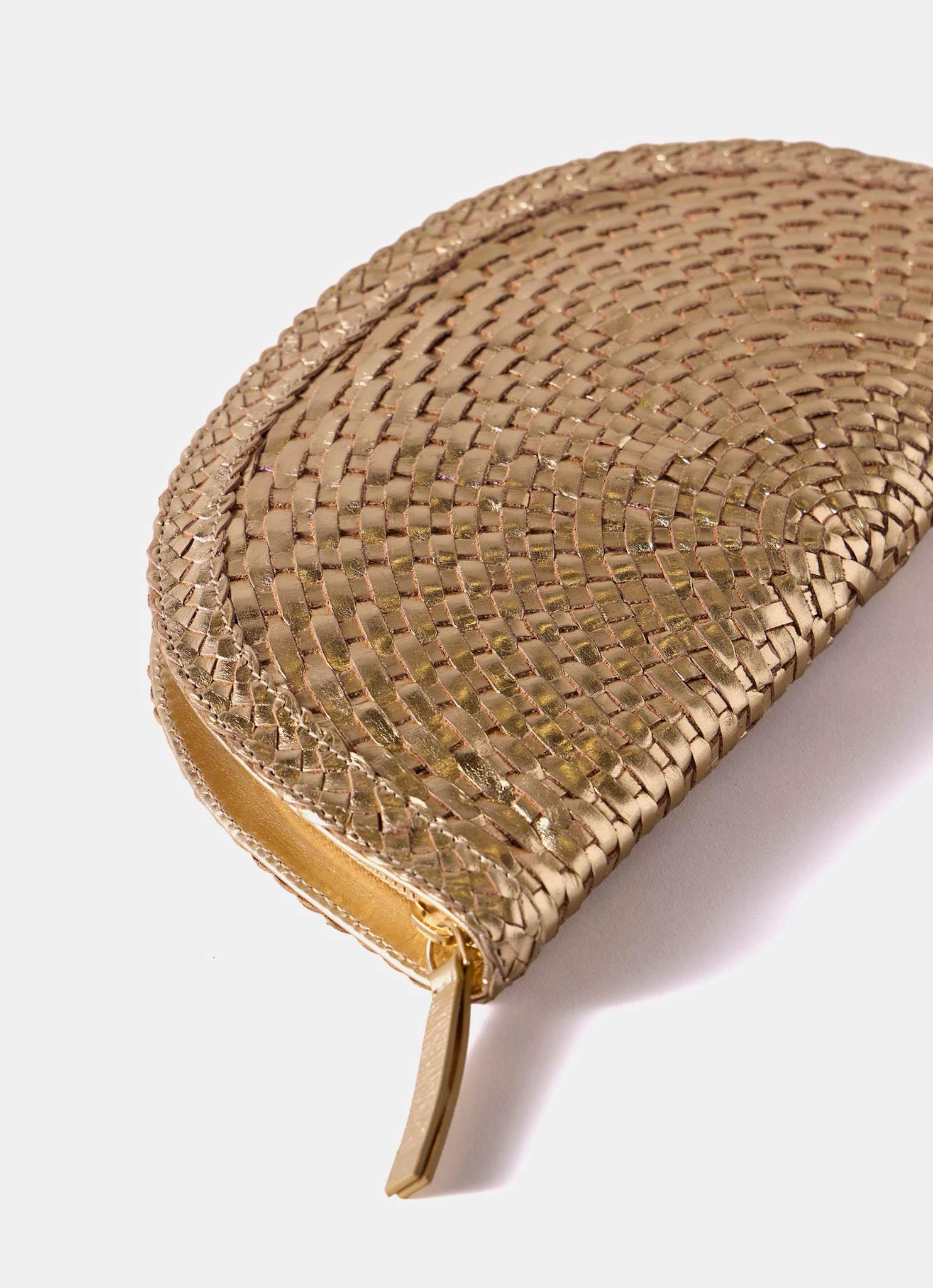 Bea Gold Leather Woven Clutch - Image 3