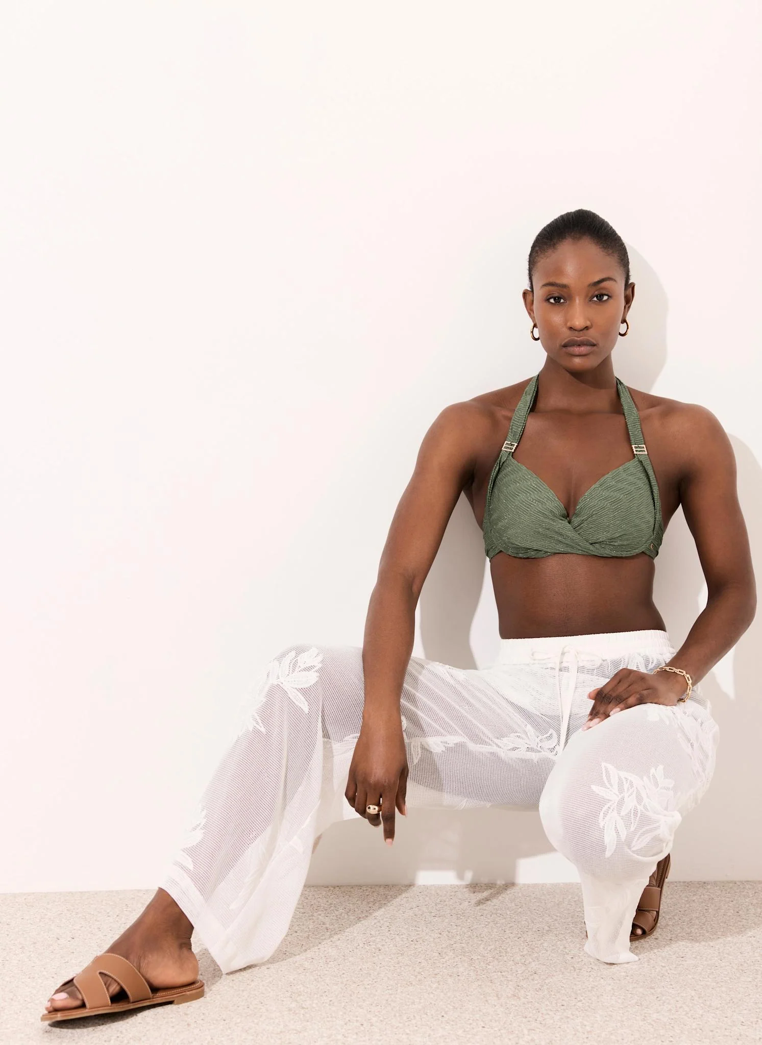 White Floral Detail Mesh Trousers - Image 5