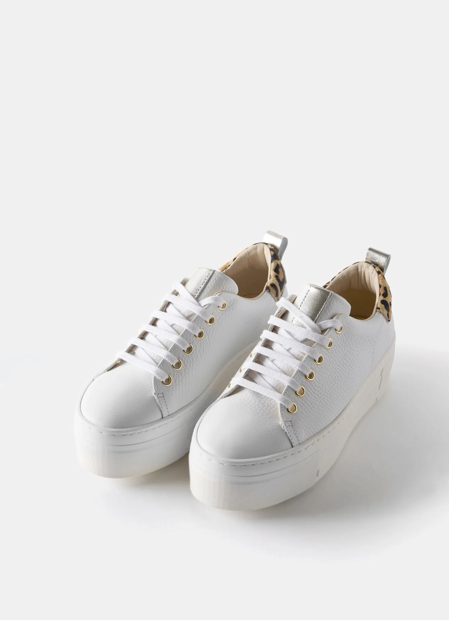Belle White Platform Leopard Trainers - Image 3