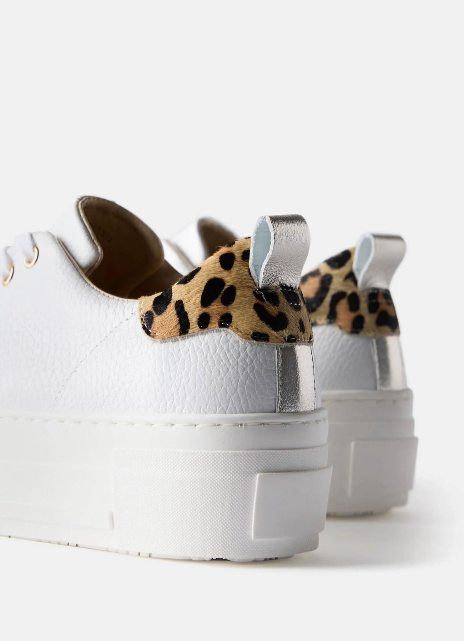Belle White Platform Leopard Trainers - Image 4