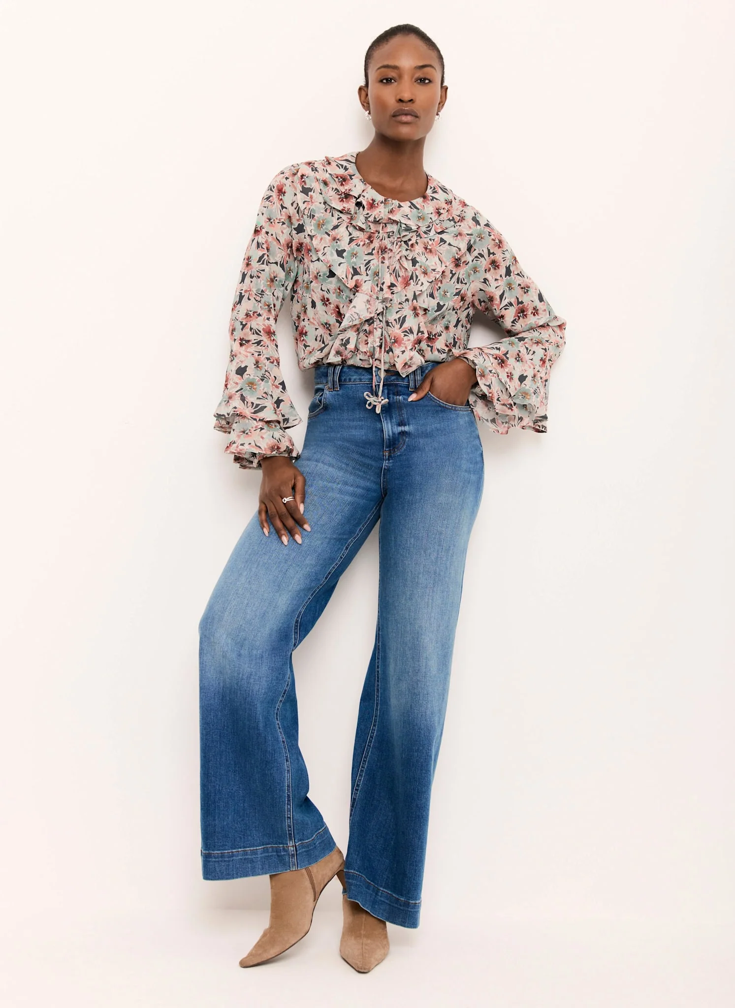 Green Floral Print Ruffle Blouse - Image 5