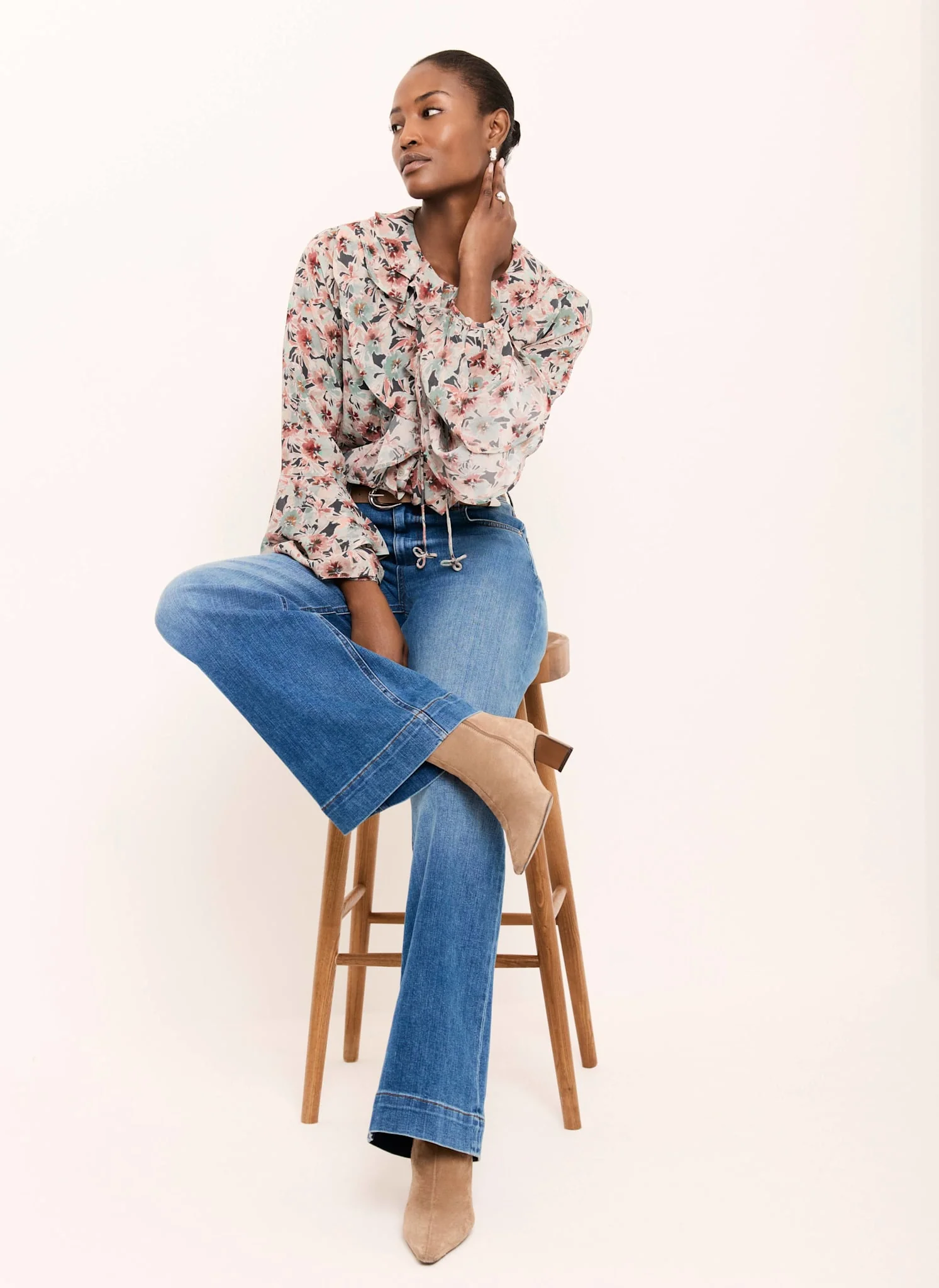 Green Floral Print Ruffle Blouse - Image 6
