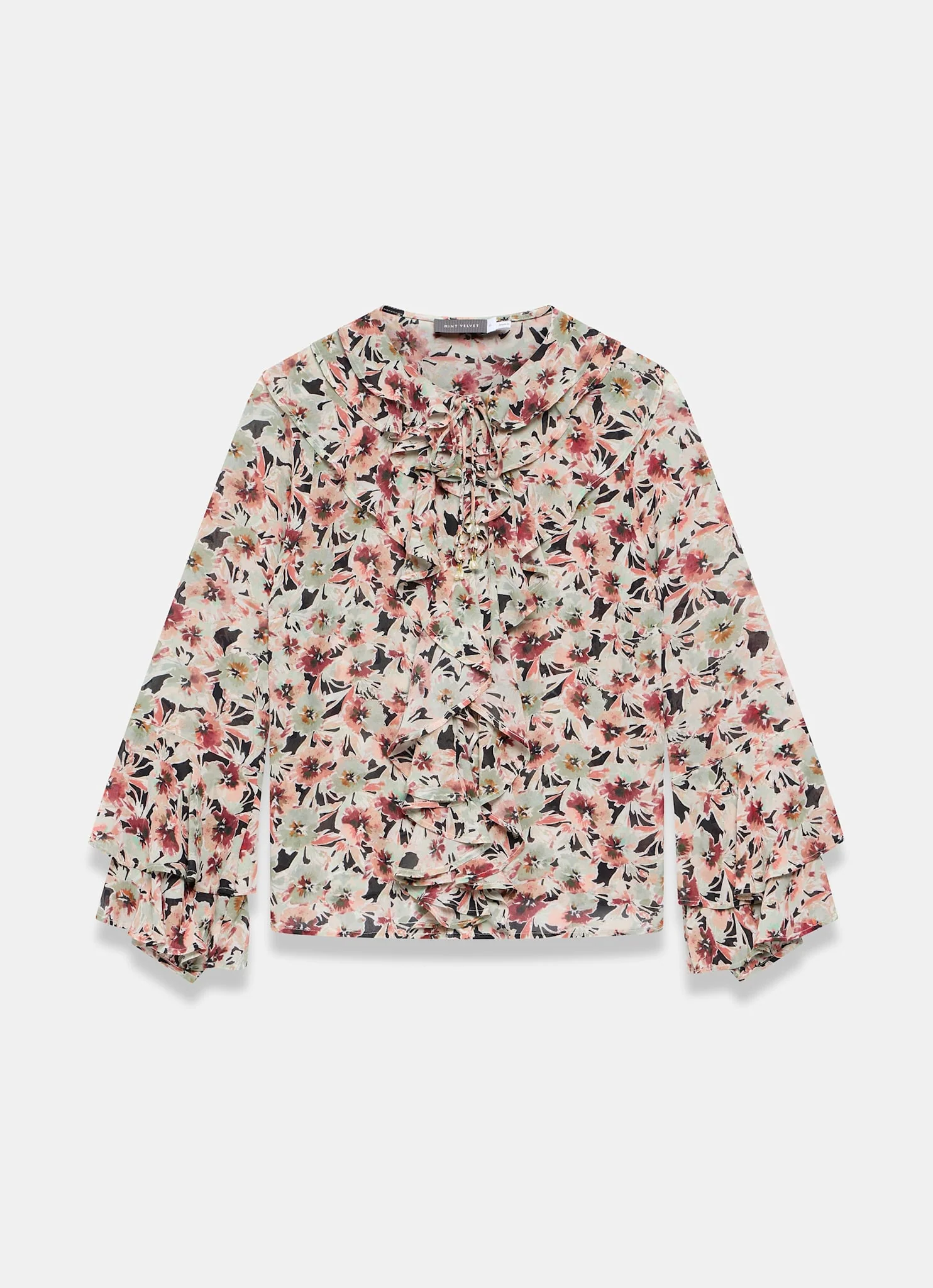 Green Floral Print Ruffle Blouse - Image 7