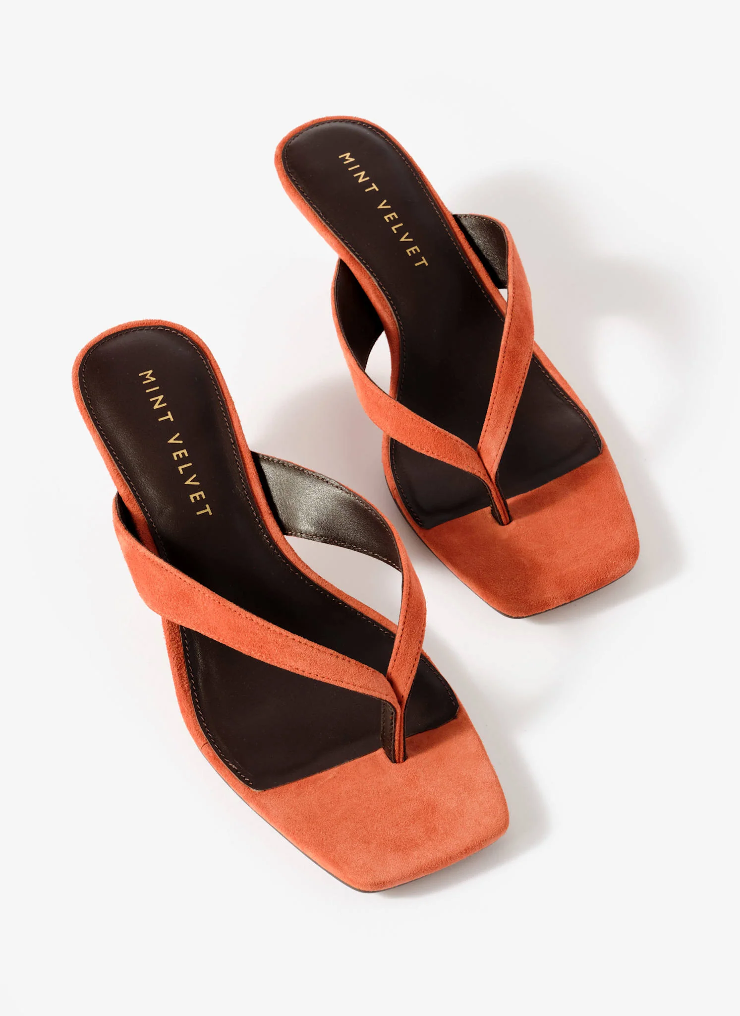 Betty Orange Suede Flip Flop Heels - Image 3