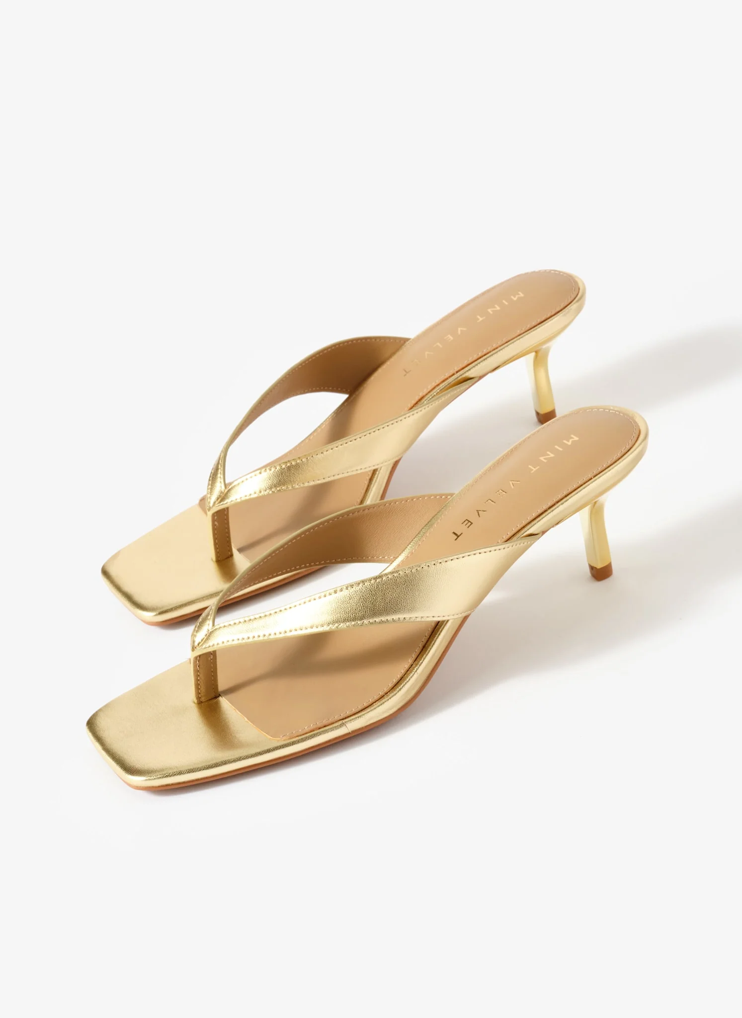 Betty Gold Leather Flip Flop Heels - Image 6
