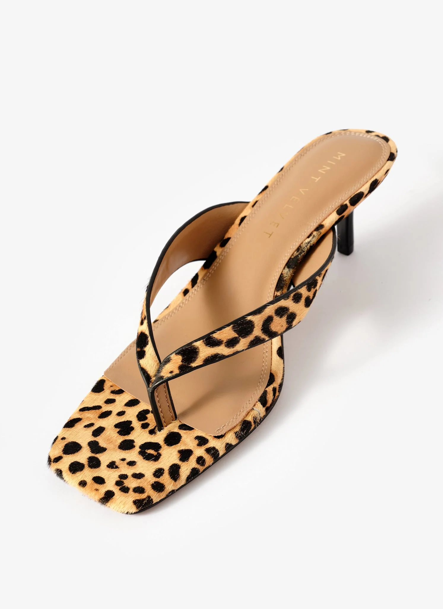 Betty Leopard Print Leather Flip Flop Heels - Image 3