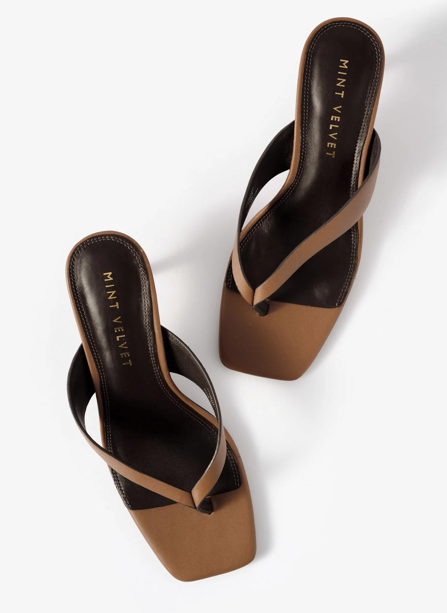 Betty Tan Leather Flip Flop Heels - Image 3