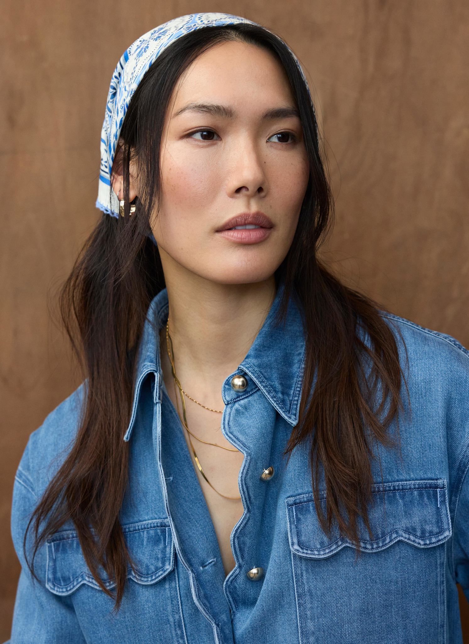 Blue Cotton Printed Neck Scarf - Image 4