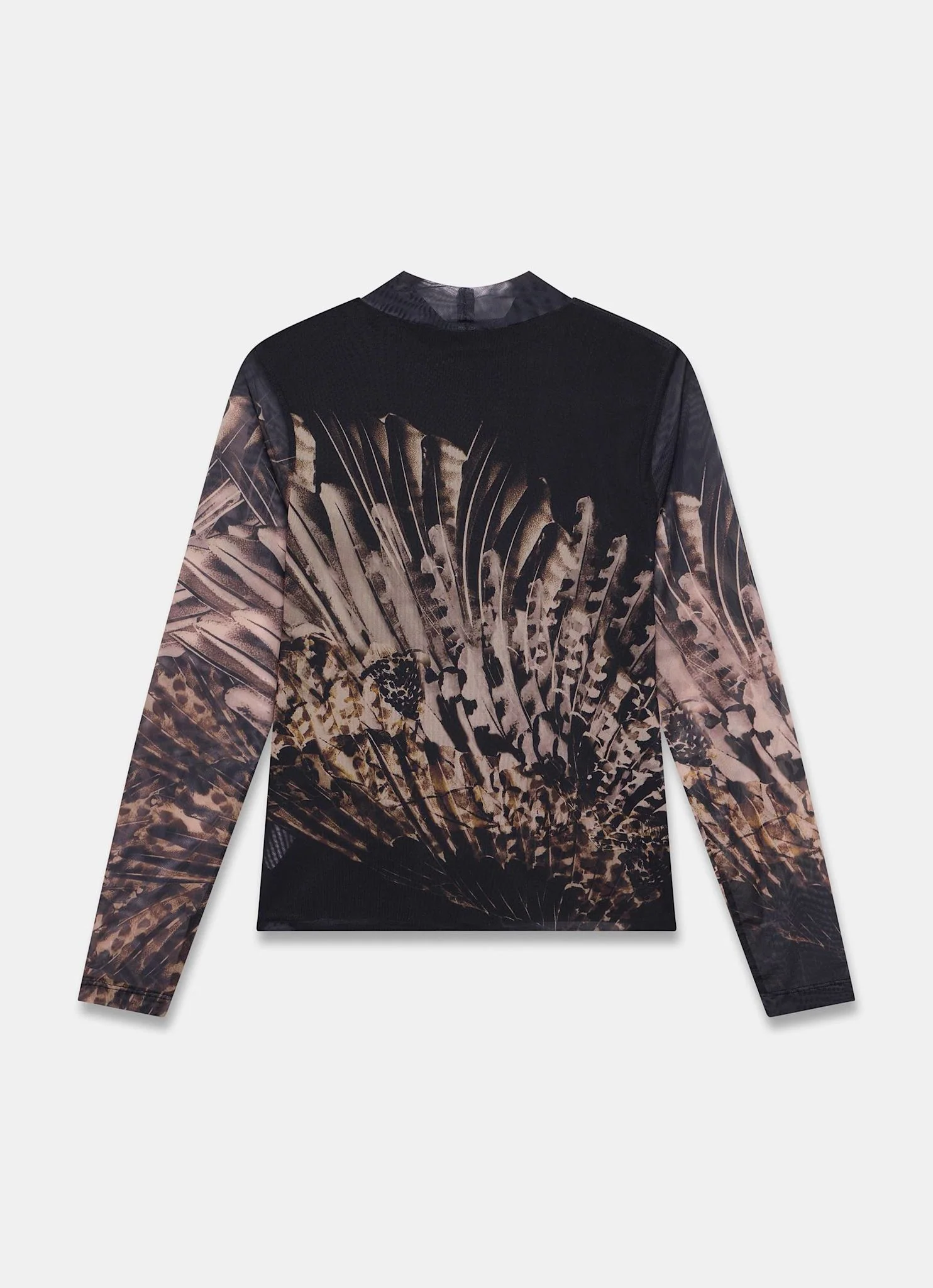 Black Feather Print Mesh Top - Image 7