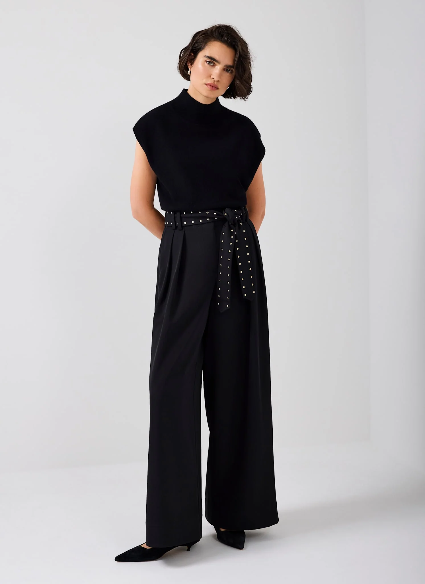 Black Belted Wide Trousers - Image 2