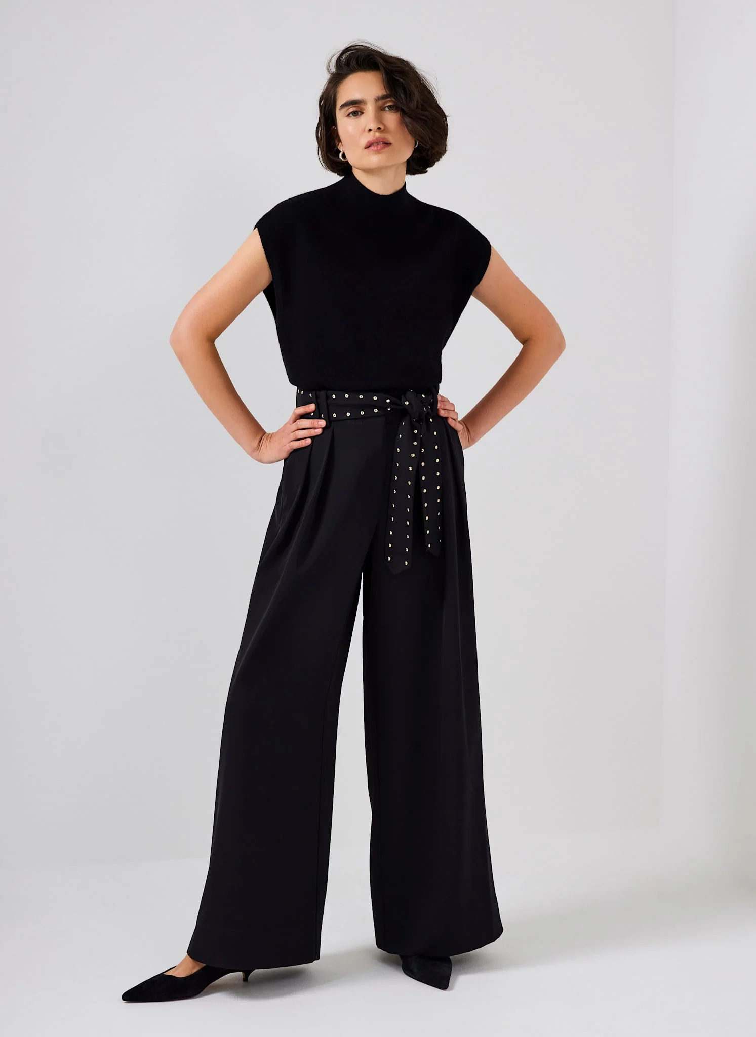 Black Belted Wide Trousers - Image 6