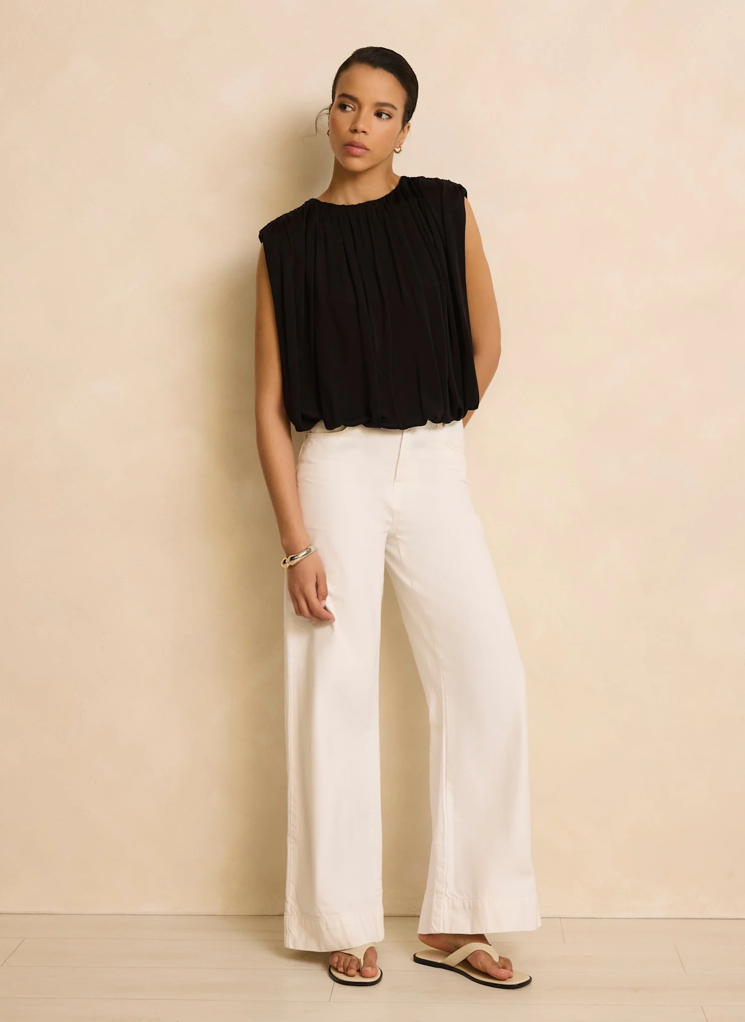 Black Pleated Bubble Hem Top - Image 2