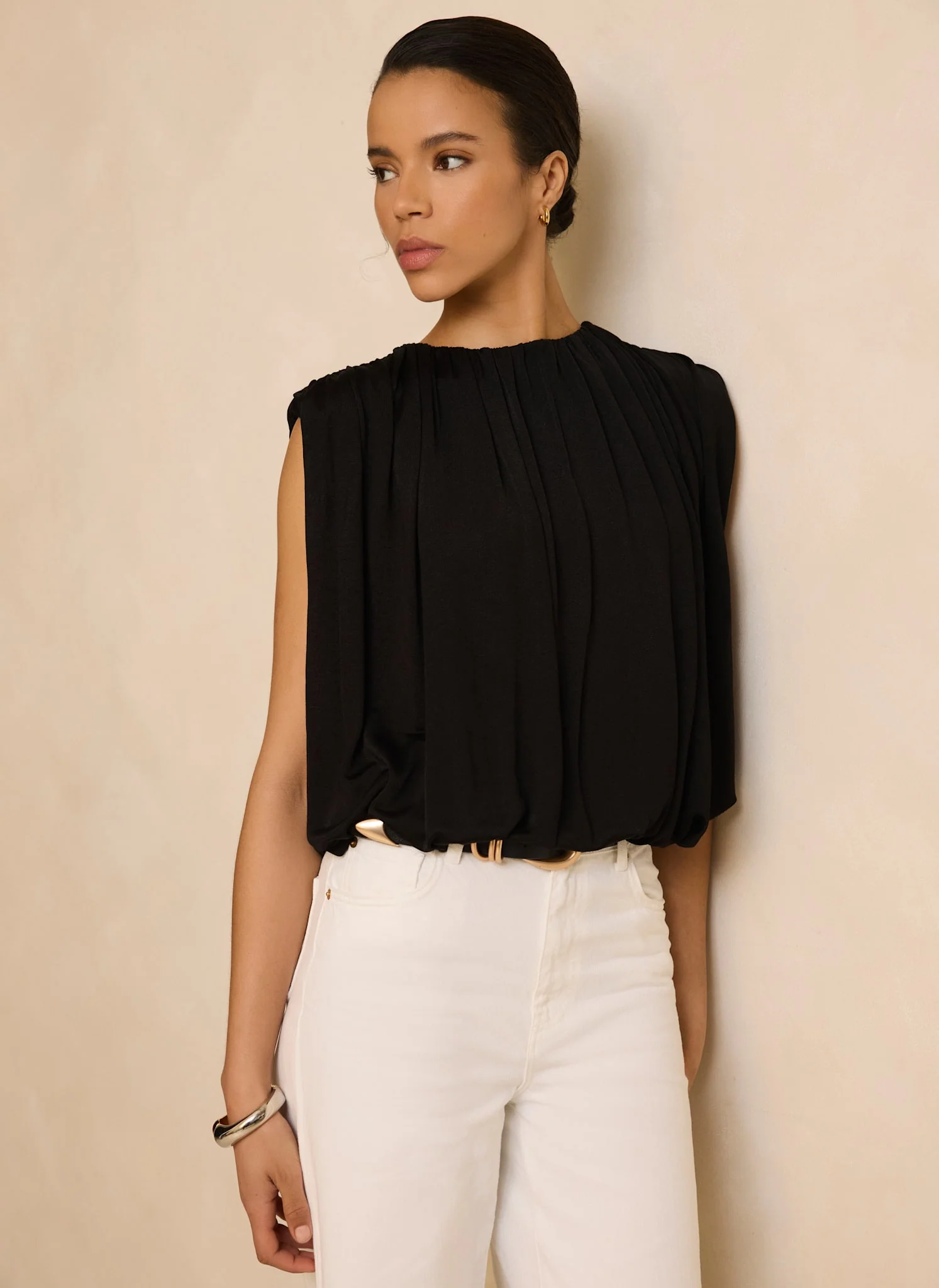 Black Pleated Bubble Hem Top - Image 4