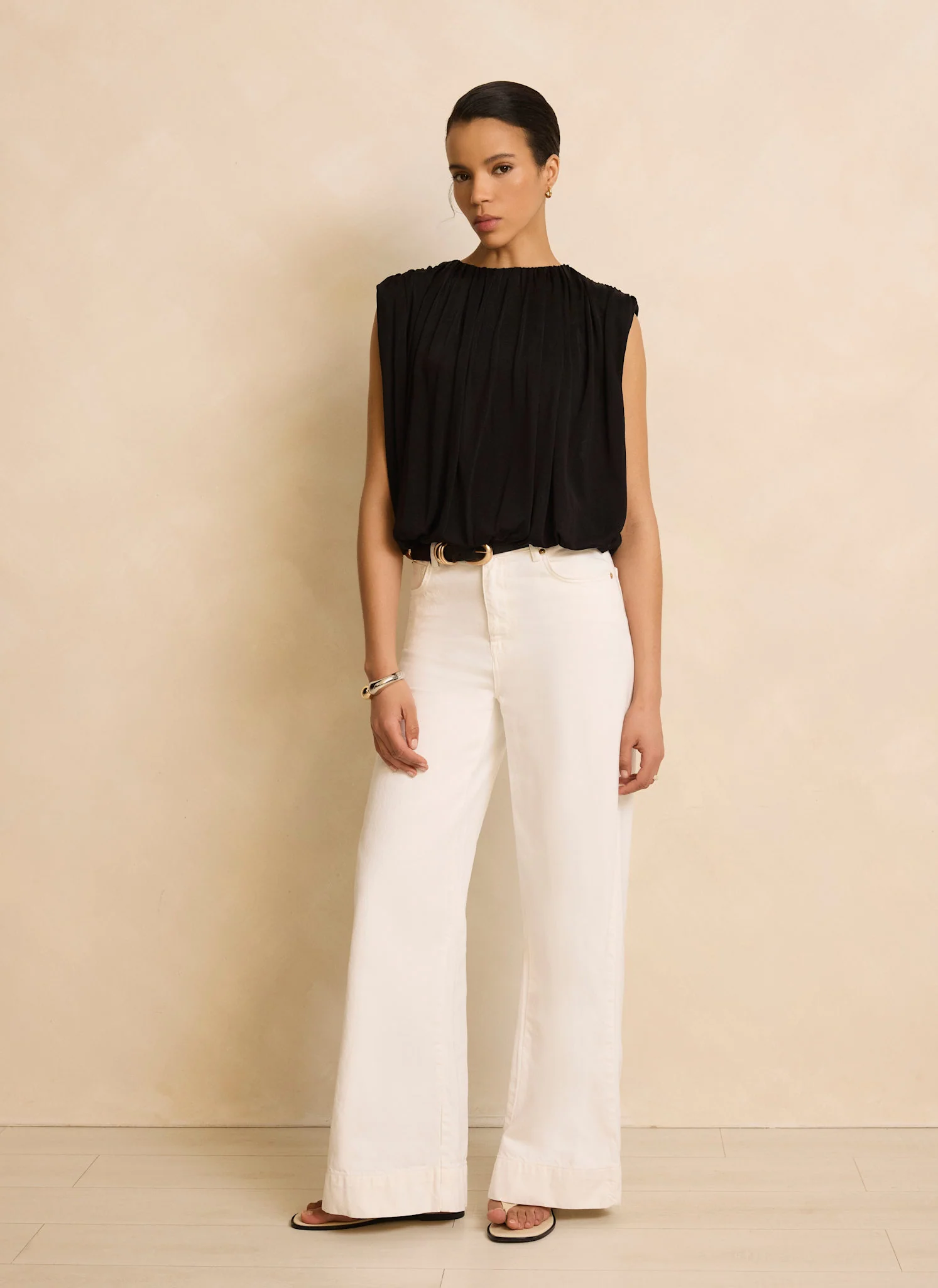 Black Pleated Bubble Hem Top - Image 5
