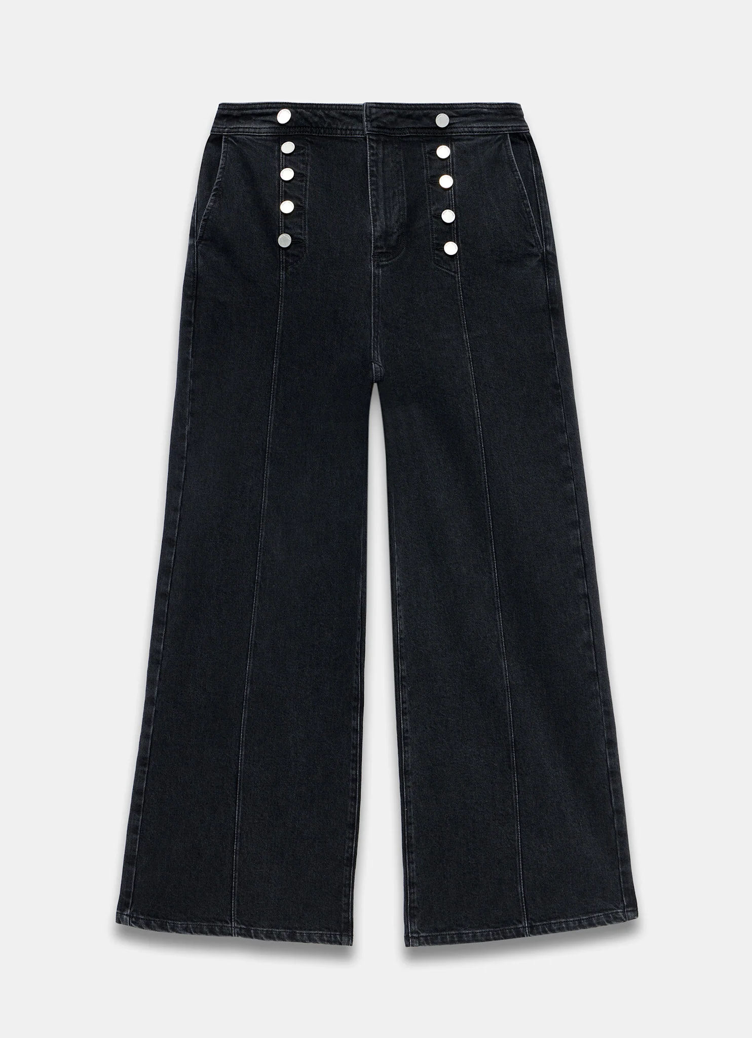 Black Button Detail Wide Jeans - Image 7