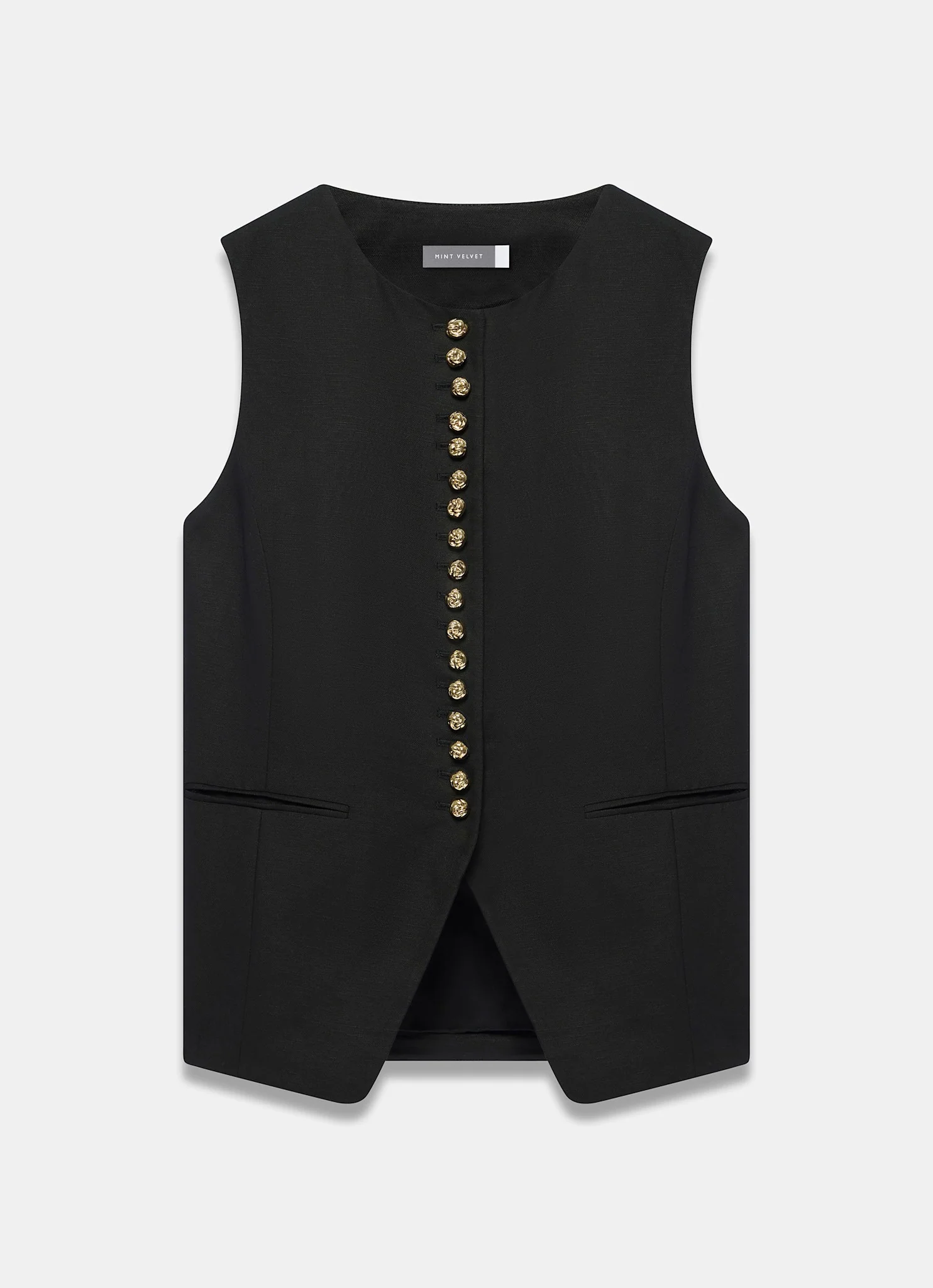Black Linen Blend Button Detail Waistcoat - Image 7