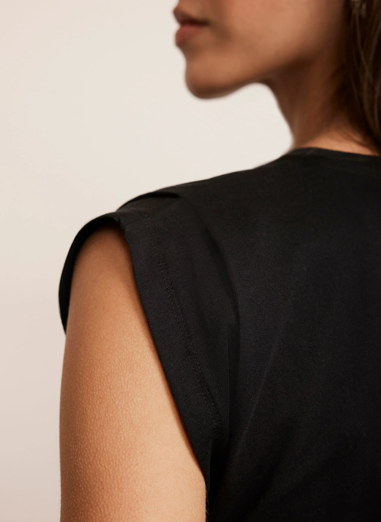 Black Cotton Extended Shoulder T-Shirt - Image 4
