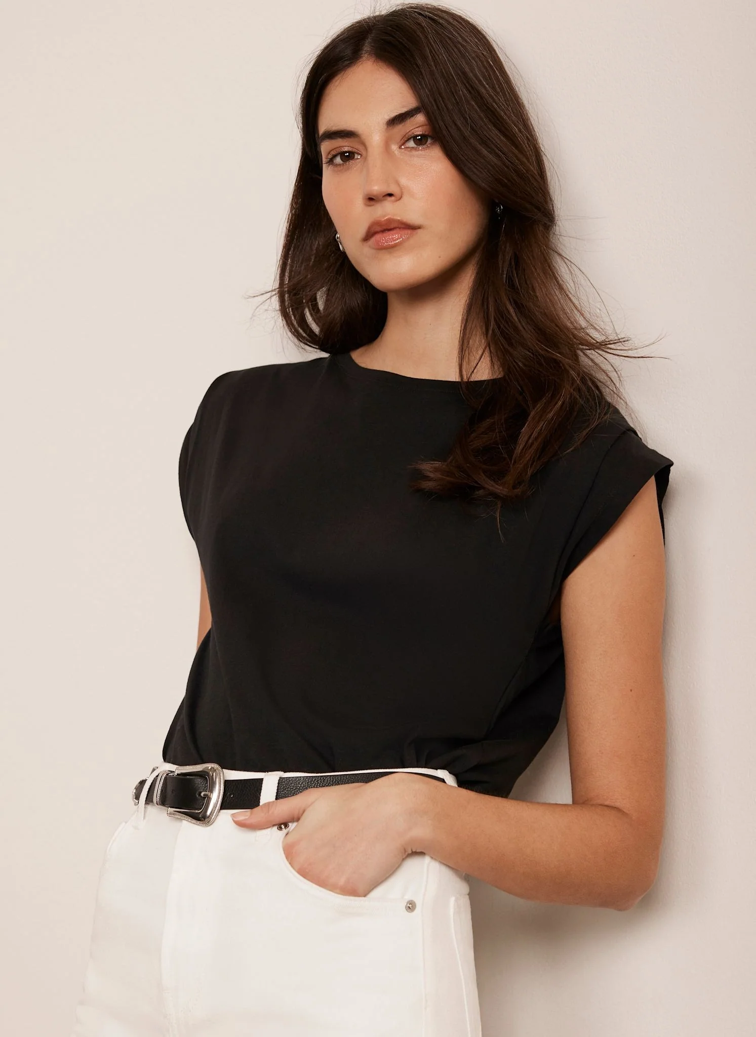 Black Cotton Extended Shoulder T-Shirt - Image 5