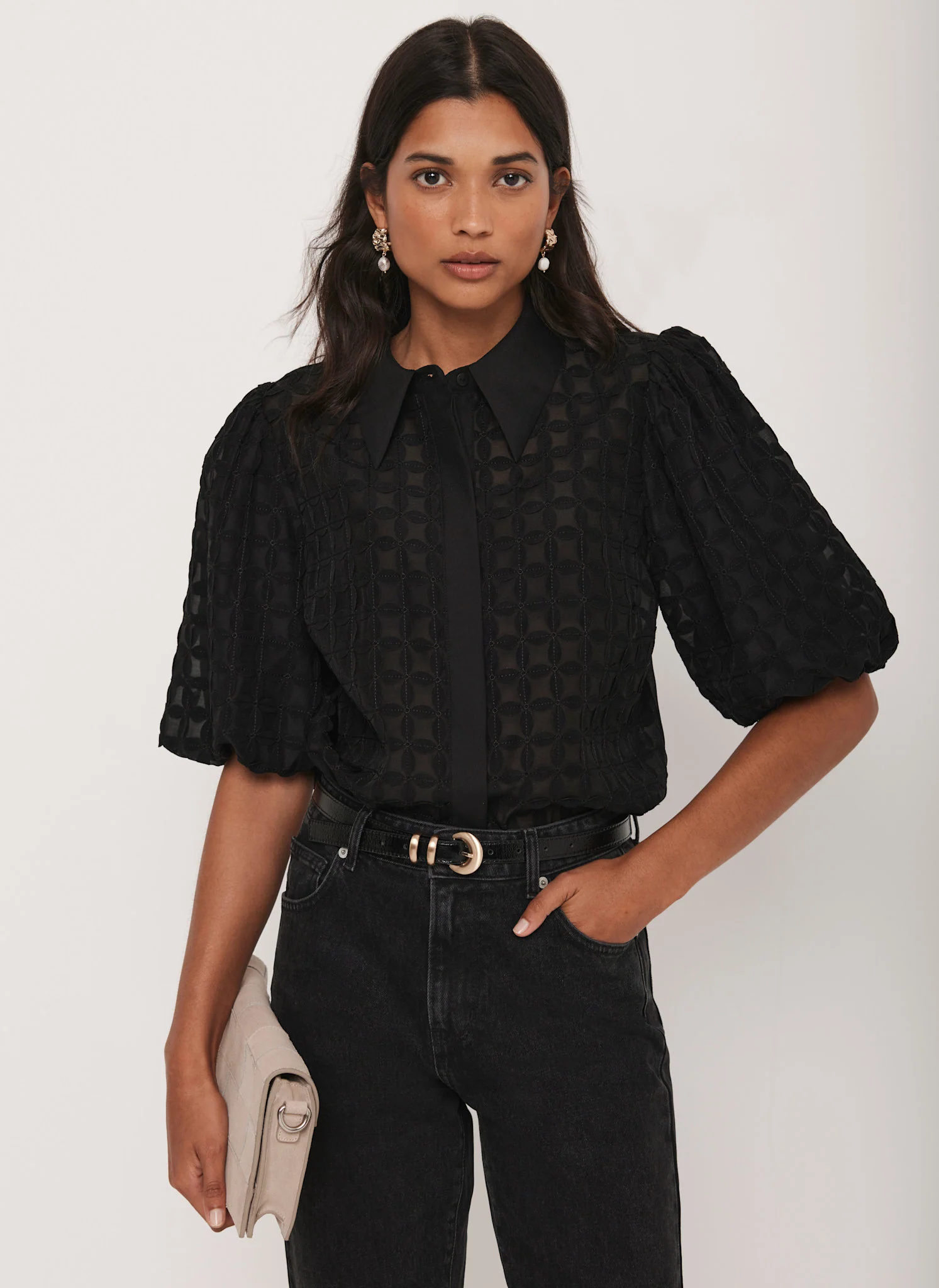 Black Petal Detail Shirt - Image 4