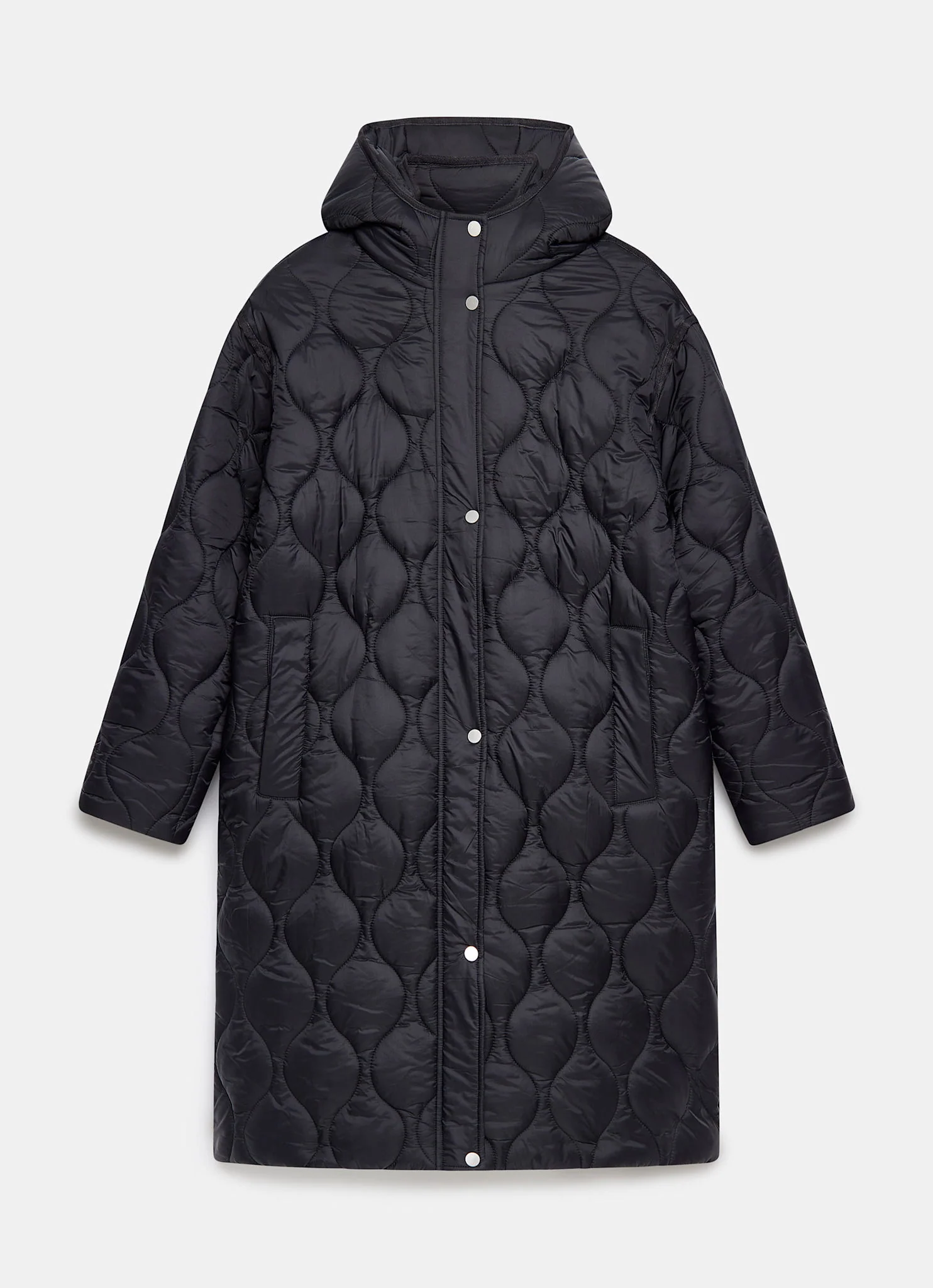 Black Double Layer Quilted Coat - Image 7