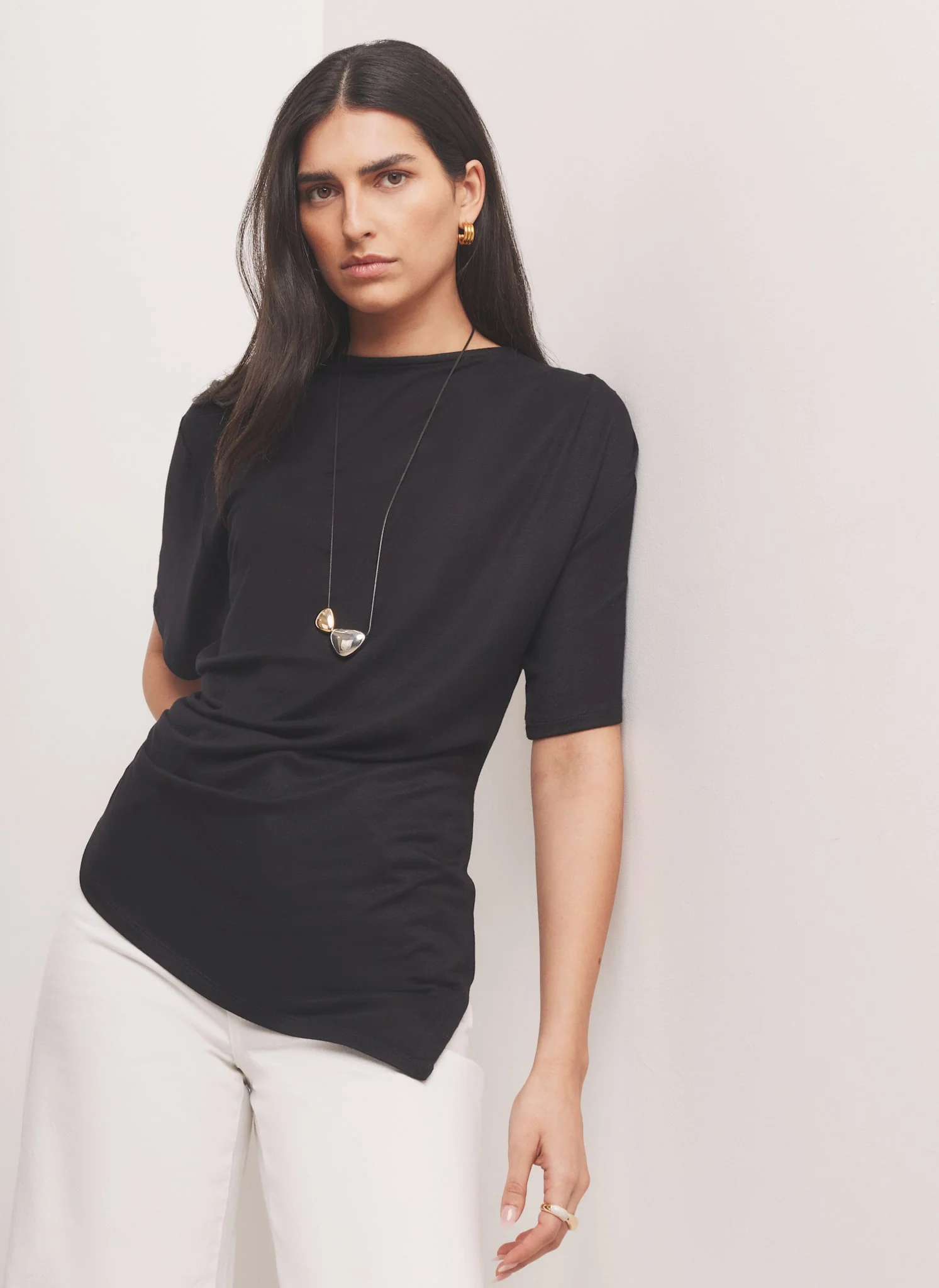 Black Draped Asymmetric Top - Image 3