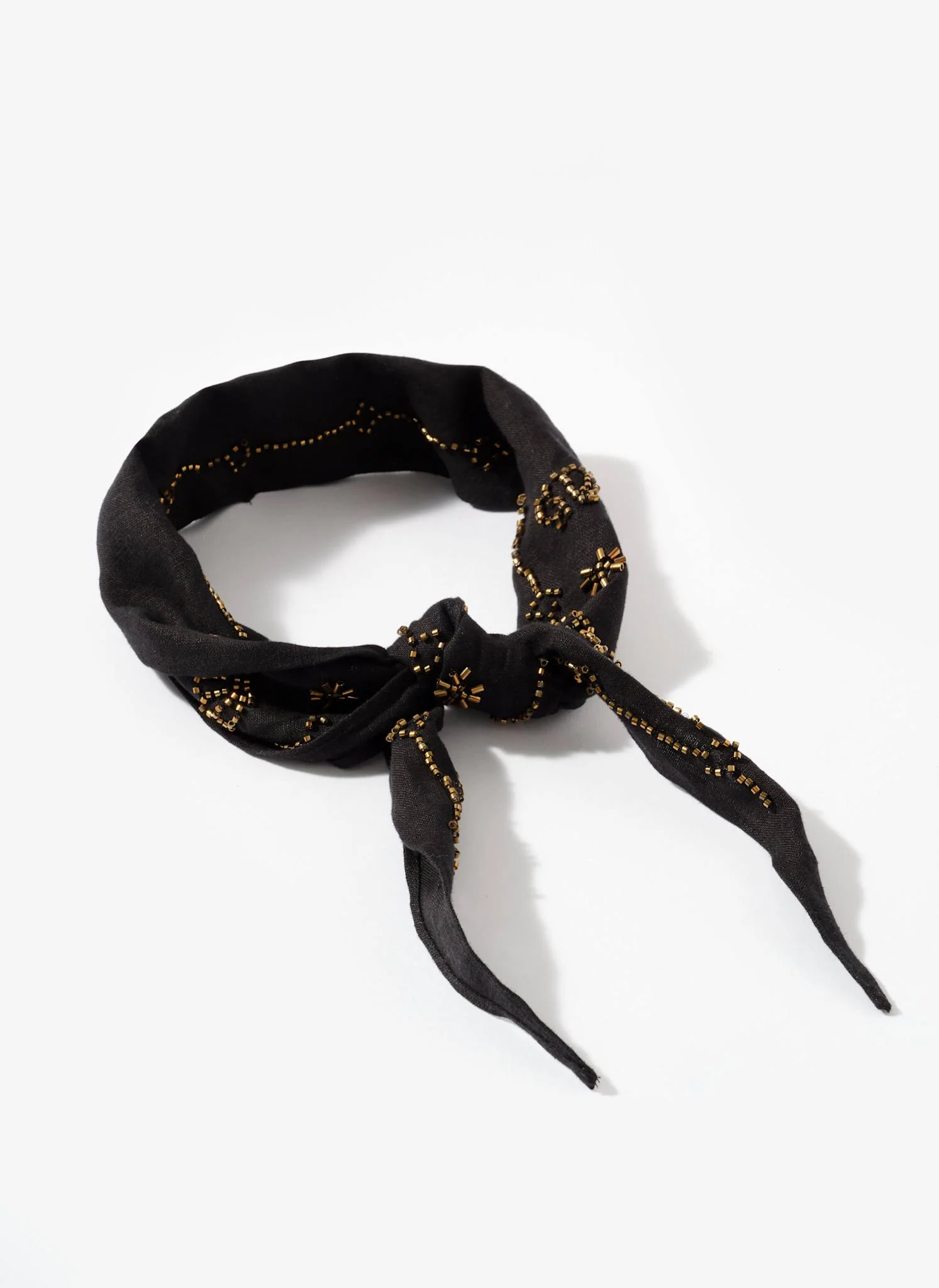 Black Linen Embellished Neck Scarf - Image 3