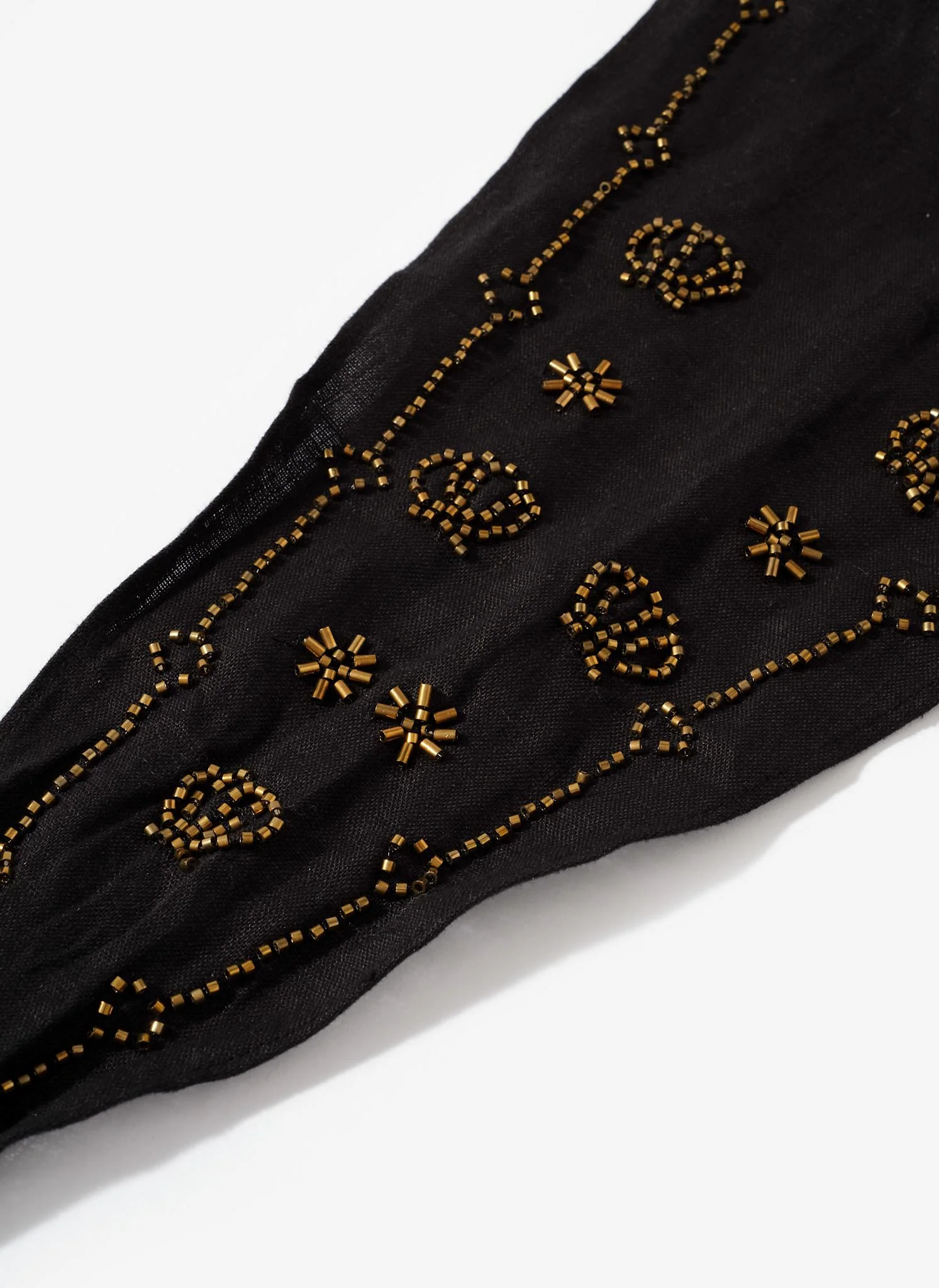 Black Linen Embellished Neck Scarf - Image 4